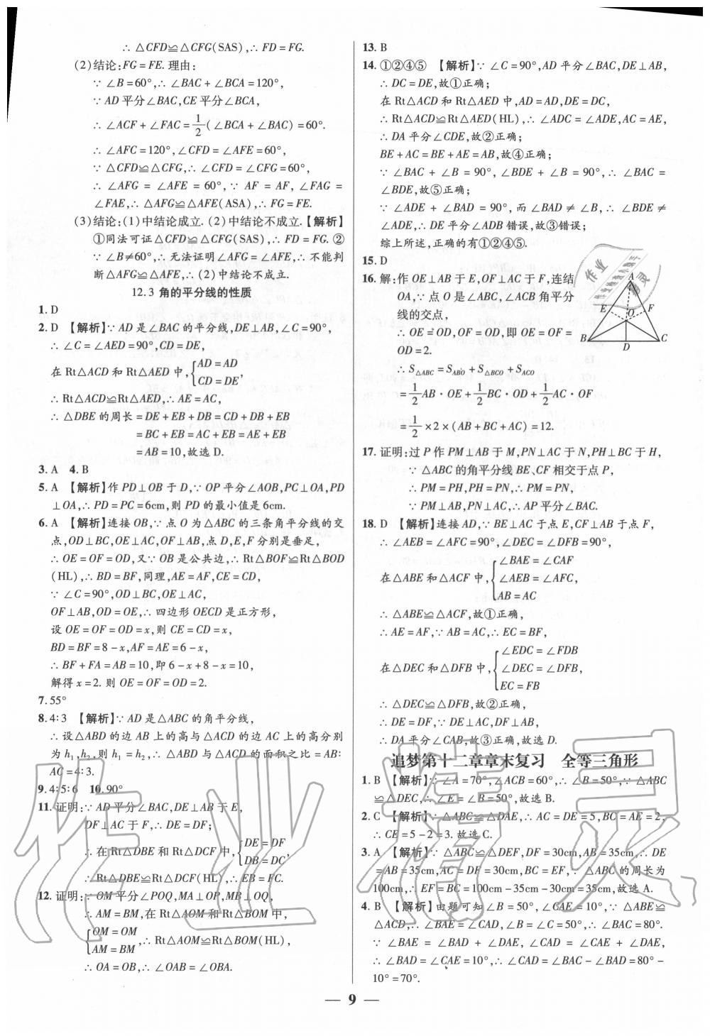 2020年追夢(mèng)之旅大先生八年級(jí)數(shù)學(xué)上冊(cè)人教版河南專版 參考答案第9頁