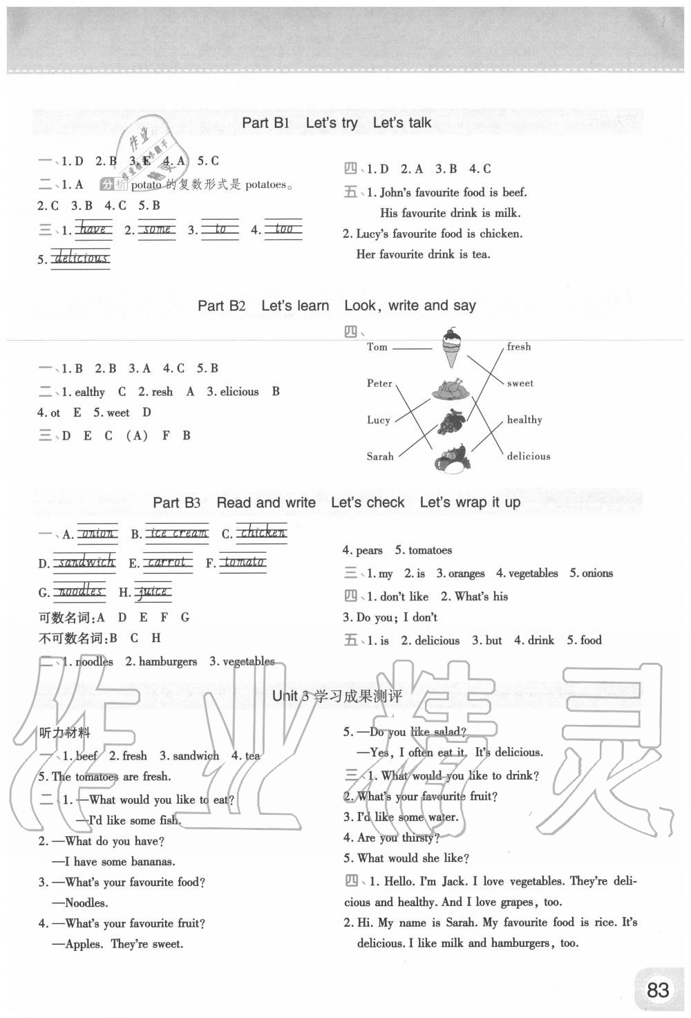 2020年黃岡同步訓(xùn)練五年級英語上冊人教PEP版 參考答案第5頁