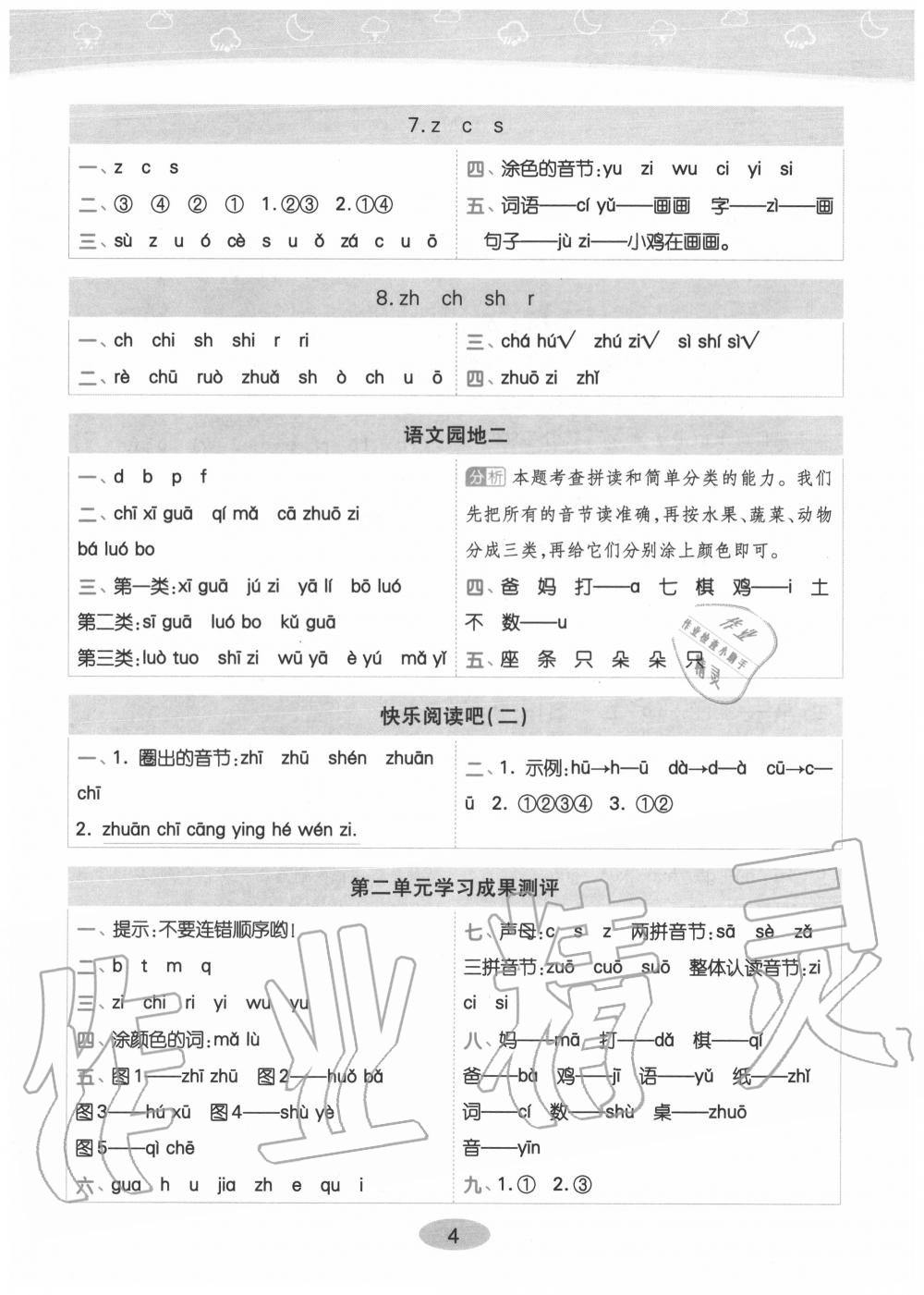 2020年黃岡同步訓(xùn)練一年級(jí)語(yǔ)文上冊(cè)人教版 參考答案第4頁(yè)