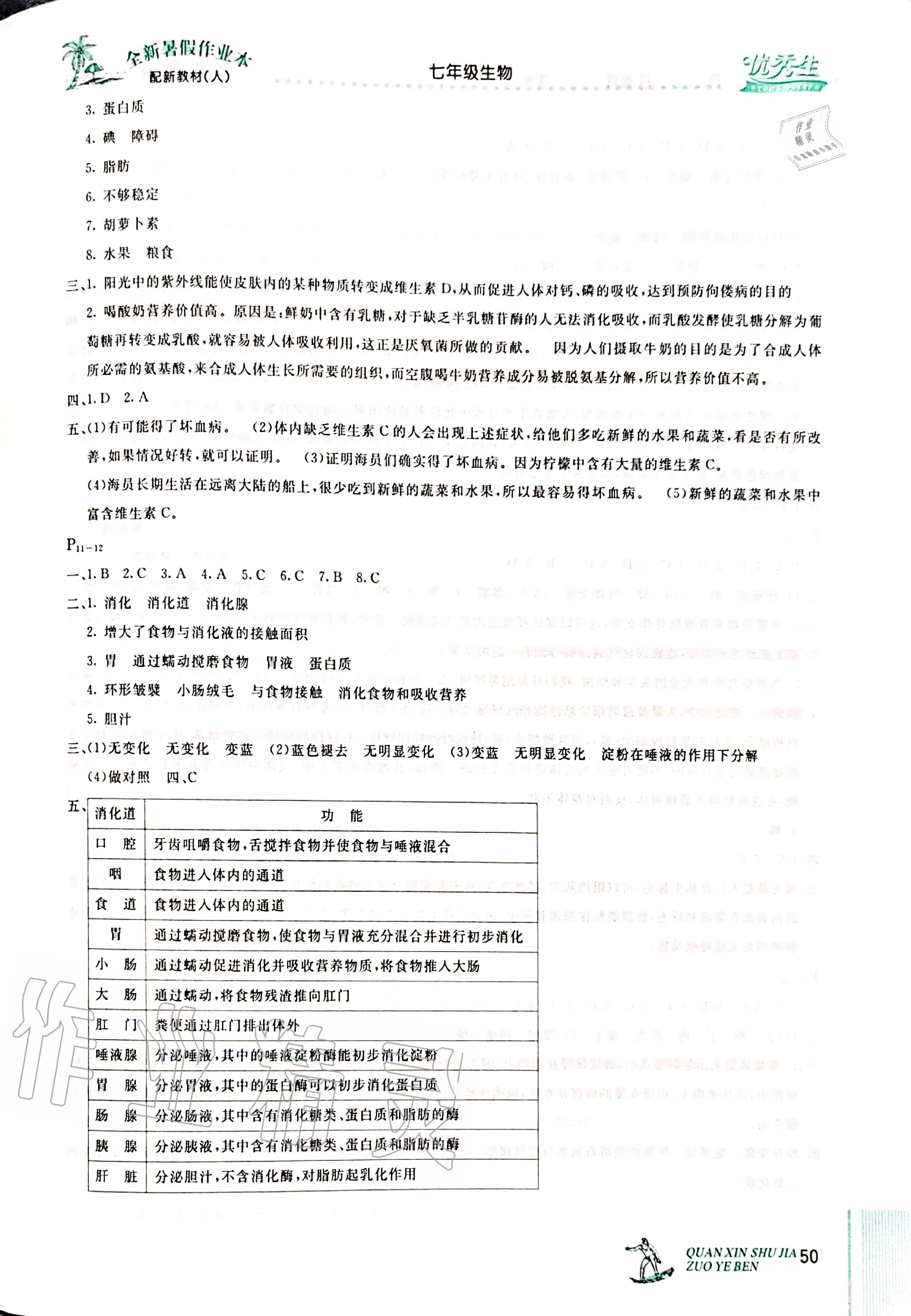 2020年優(yōu)秀生快樂假期每一天全新暑假作業(yè)本七年級生物延邊人民出版社 參考答案第2頁