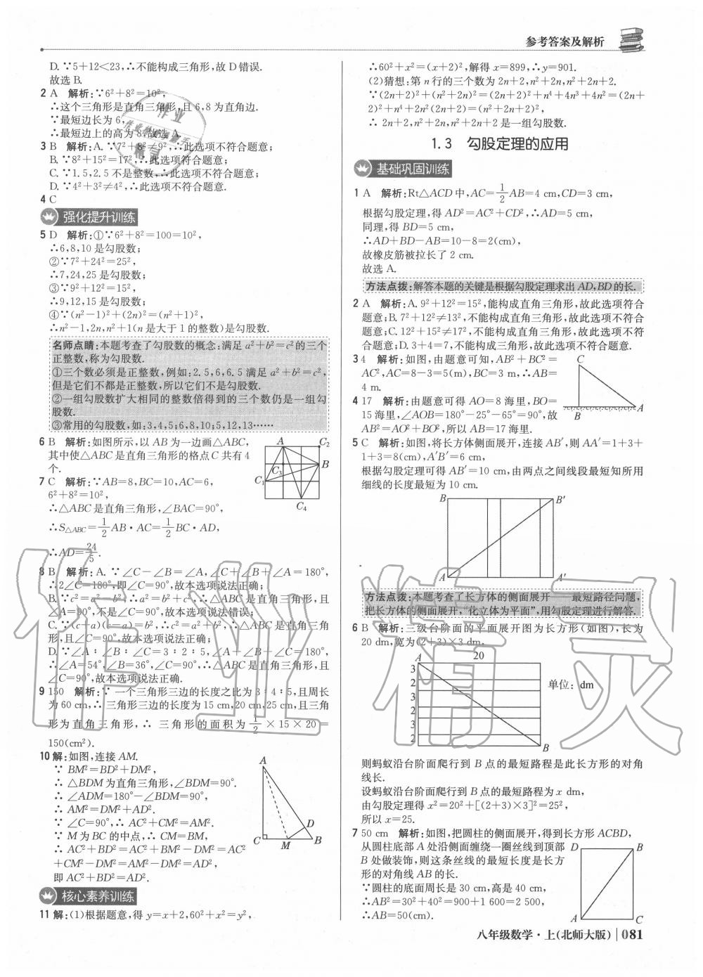 2020年1加1轻巧夺冠优化训练八年级数学上册北师大版 参考答案第2页