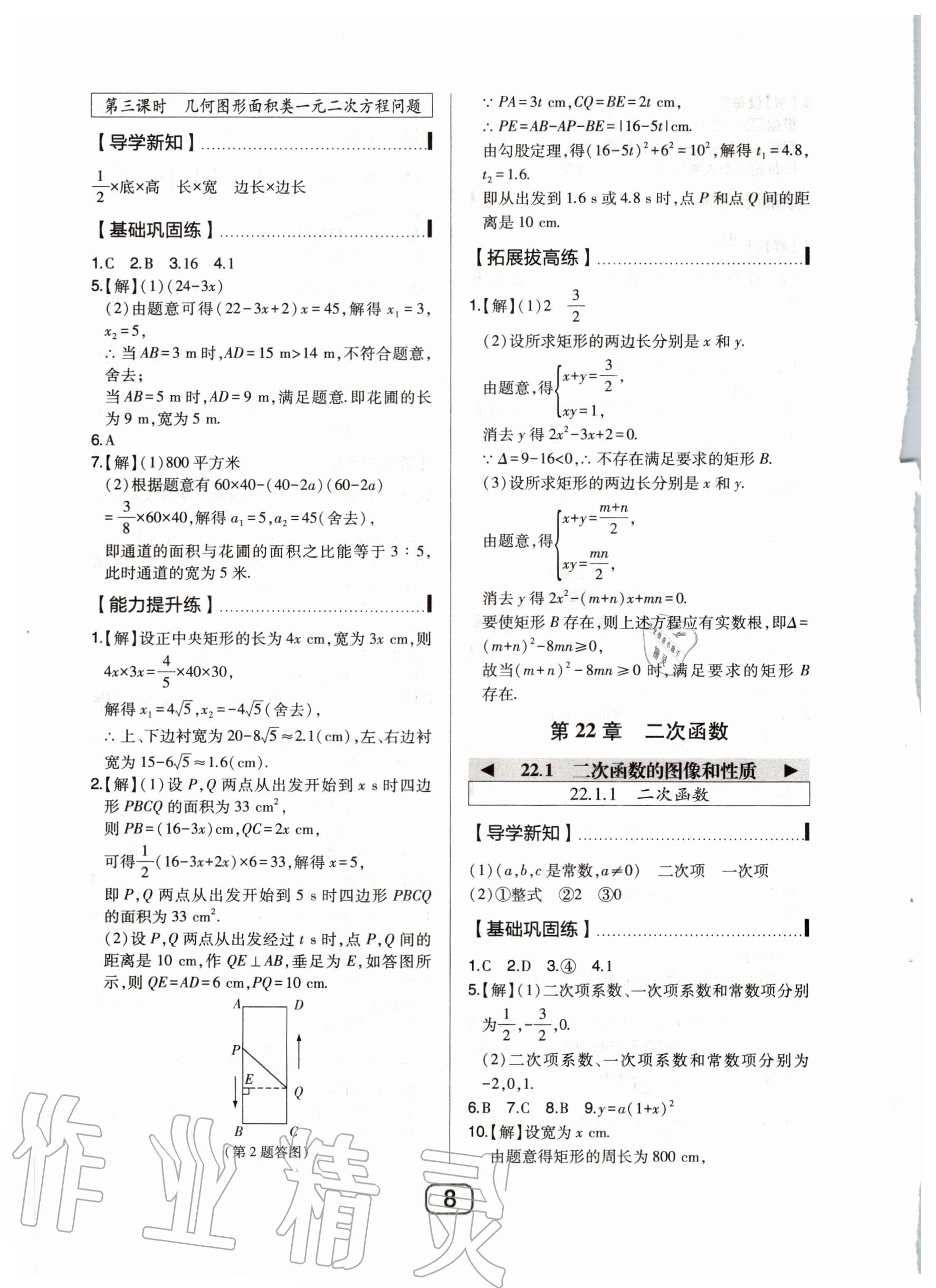 2020年北大绿卡九年级数学上册人教版 参考答案第8页