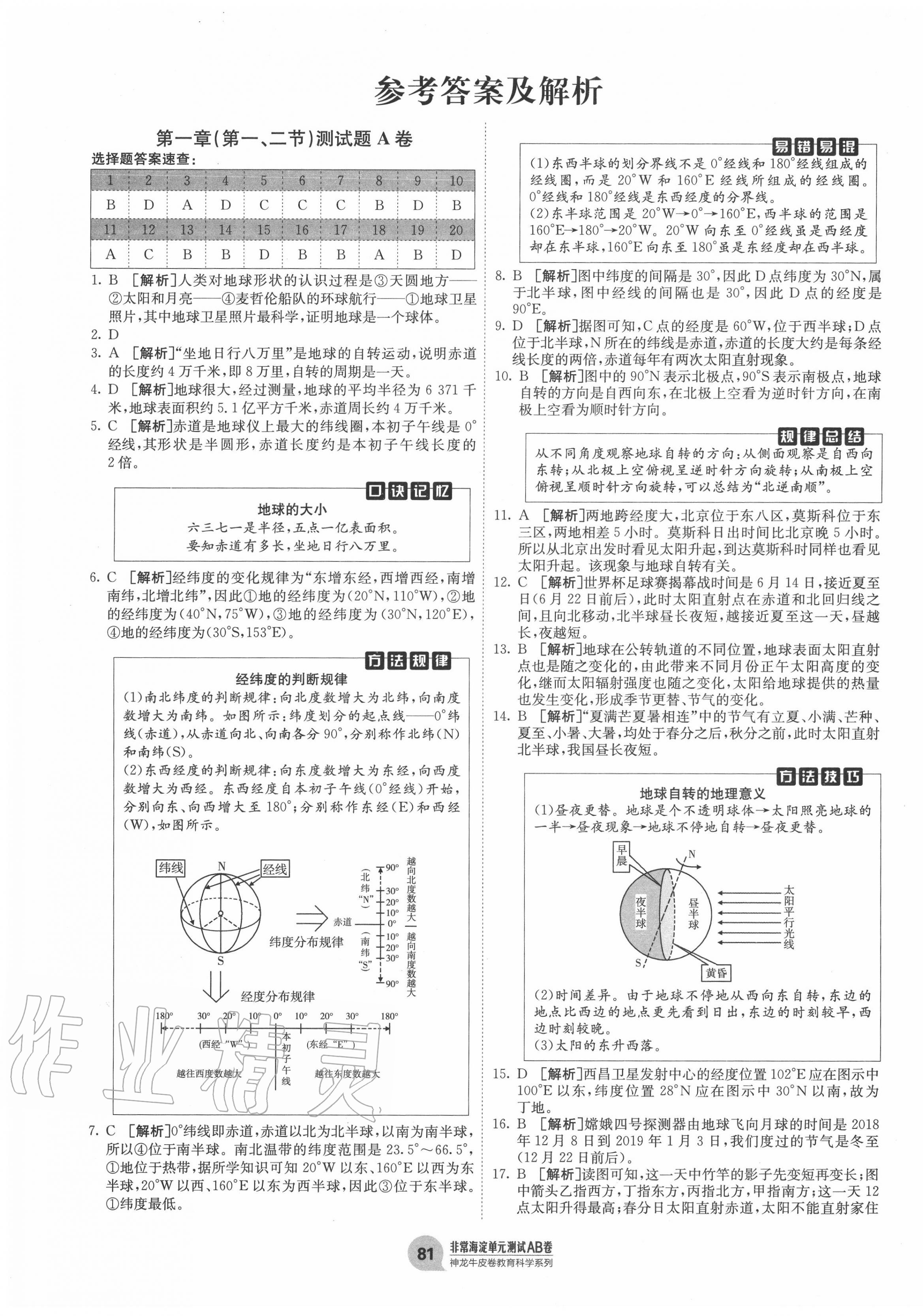 2020年海淀單元測(cè)試AB卷七年級(jí)地理上冊(cè)人教版 第1頁