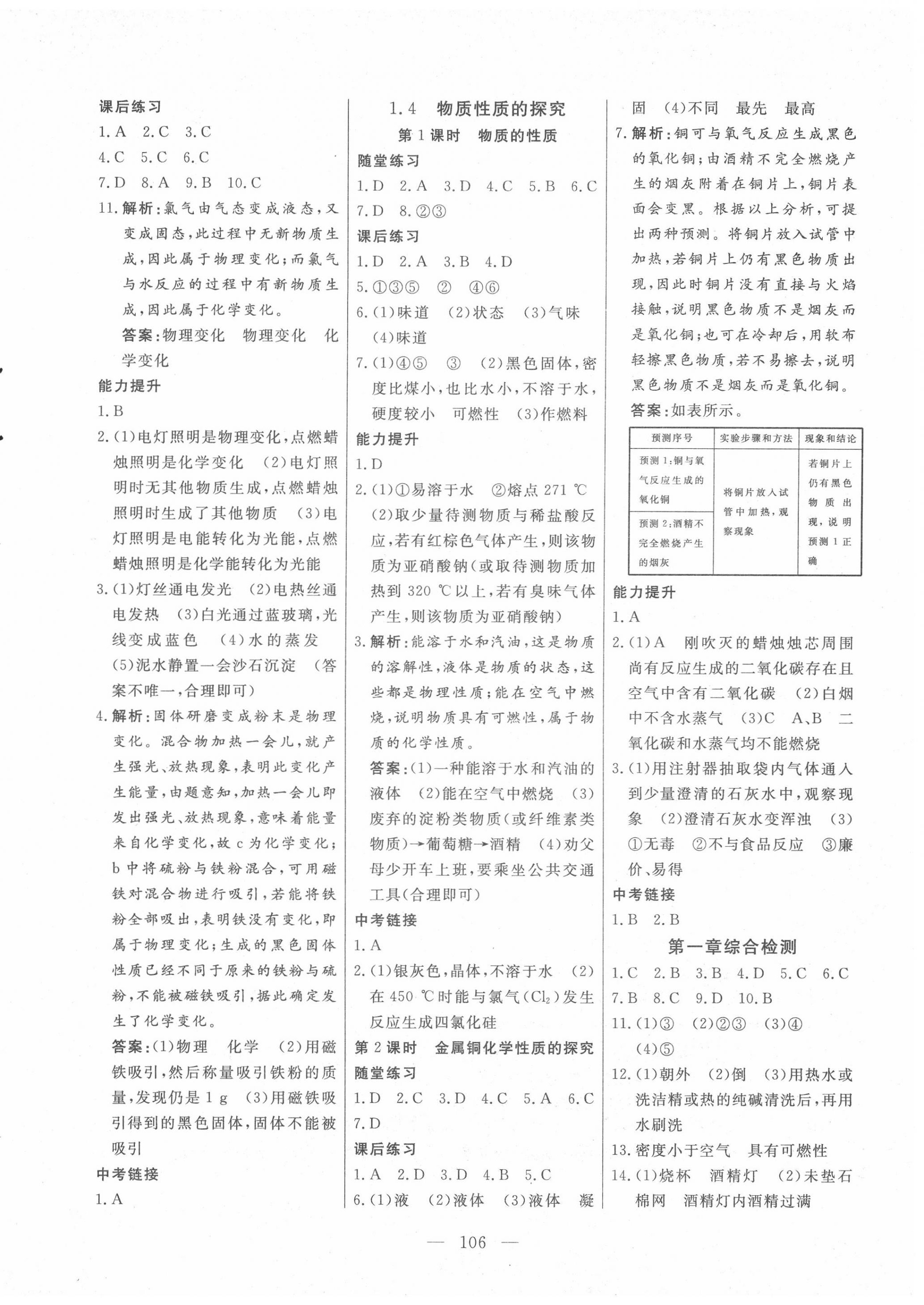 2020年自主训练九年级化学上册科粤版 参考答案第2页