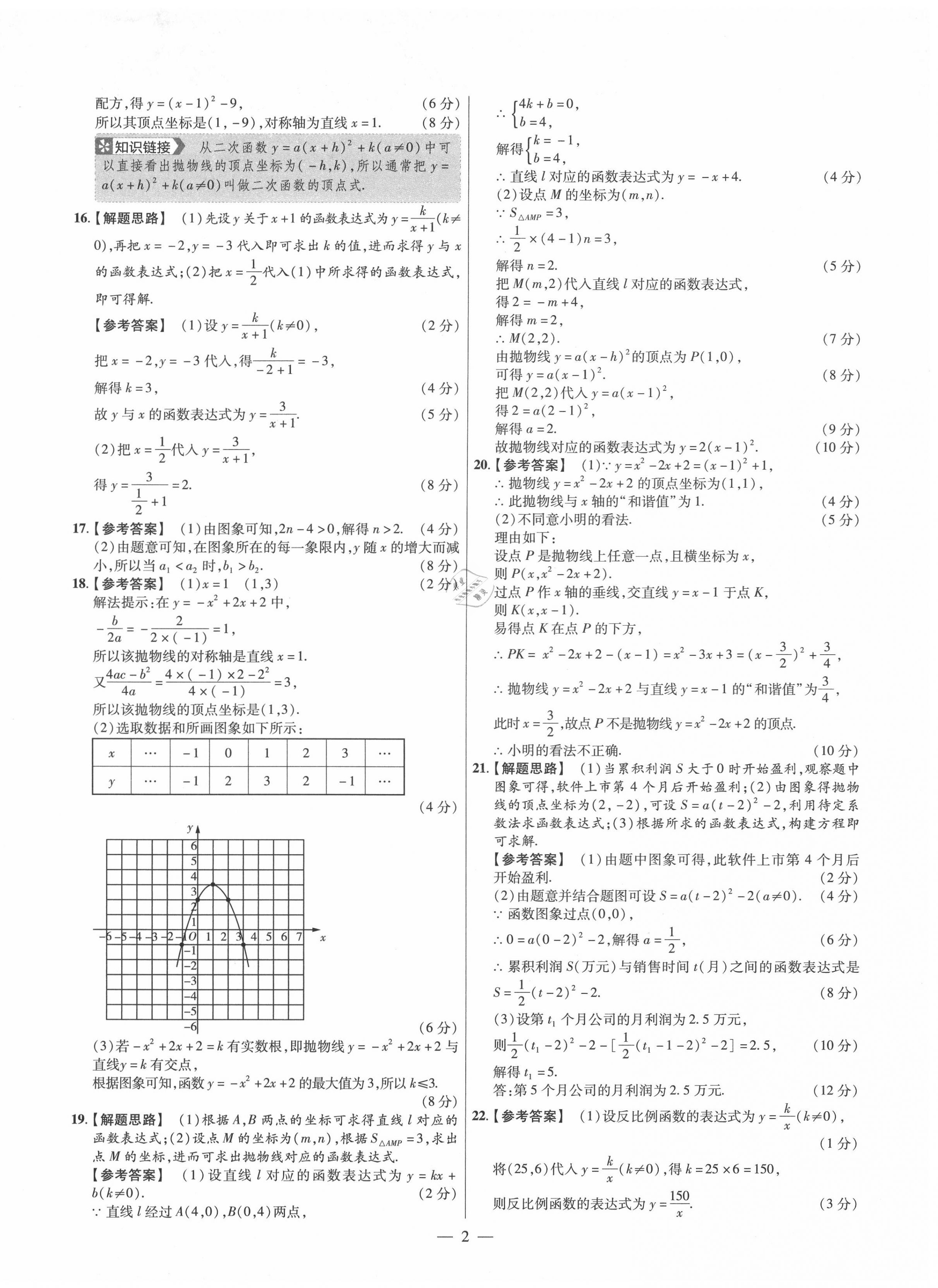 2020年金考卷活頁題選九年級數(shù)學(xué)全一冊滬科版 參考答案第2頁