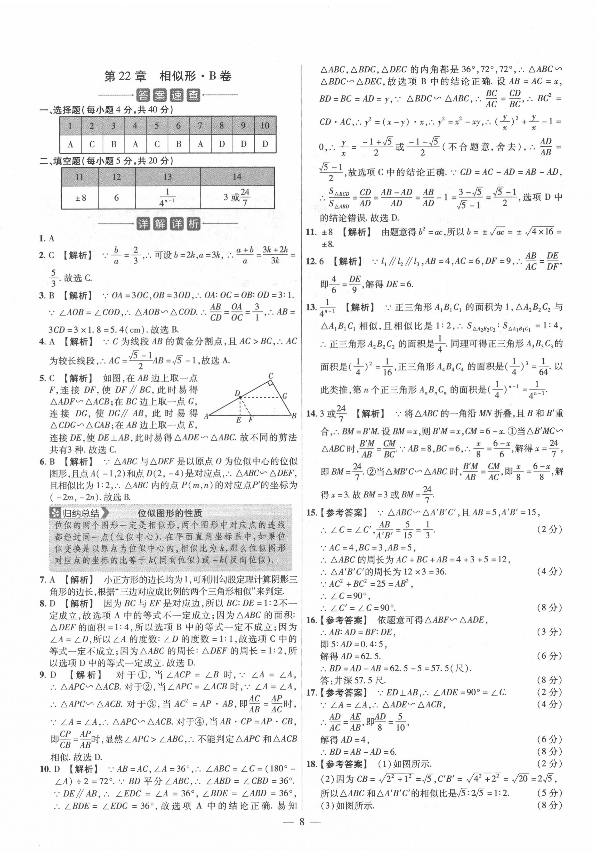 2020年金考卷活頁(yè)題選九年級(jí)數(shù)學(xué)全一冊(cè)滬科版 參考答案第8頁(yè)