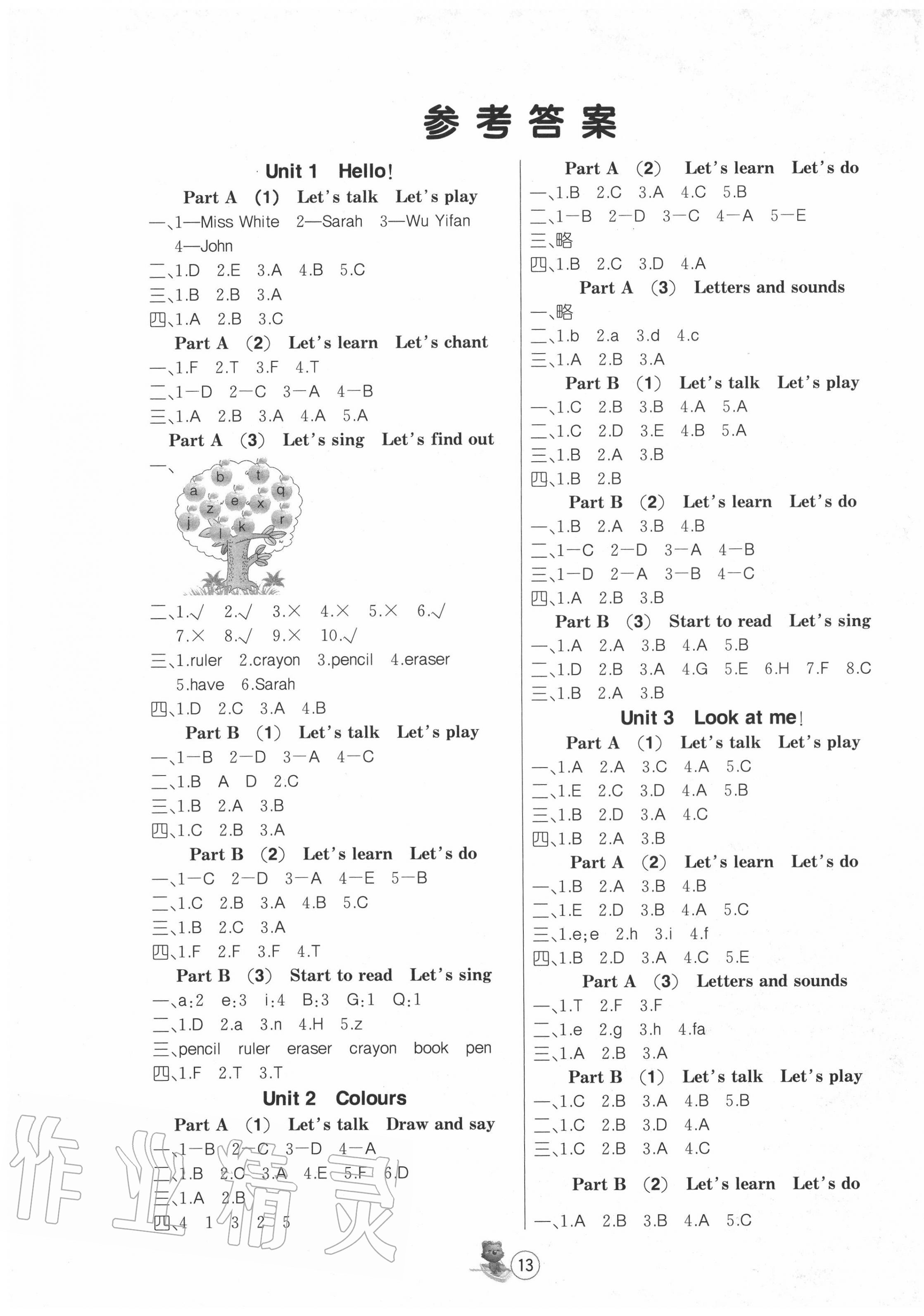 2020年培優(yōu)課堂隨堂練習(xí)冊(cè)三年級(jí)英語(yǔ)上冊(cè)人教版 第1頁(yè)