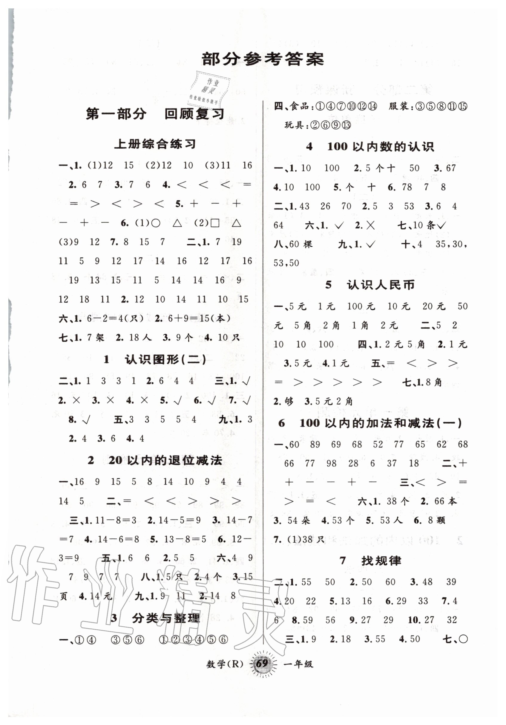 2020年暑假創(chuàng)新型自主學(xué)習(xí)第三學(xué)期暑假銜接一年級(jí)數(shù)學(xué)人教版 第1頁