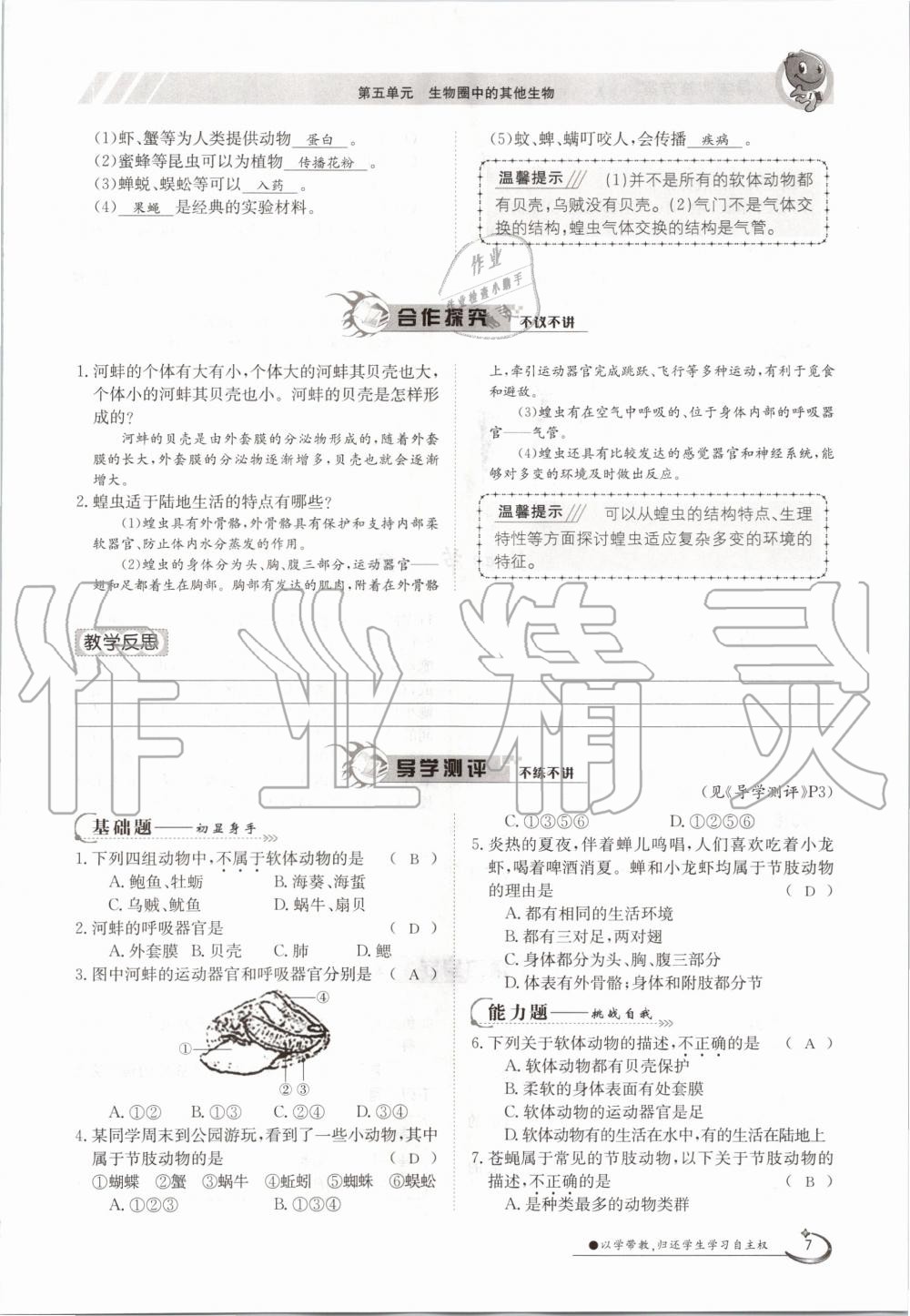 2020年金太阳导学案八年级生物上册人教版 参考答案第7页