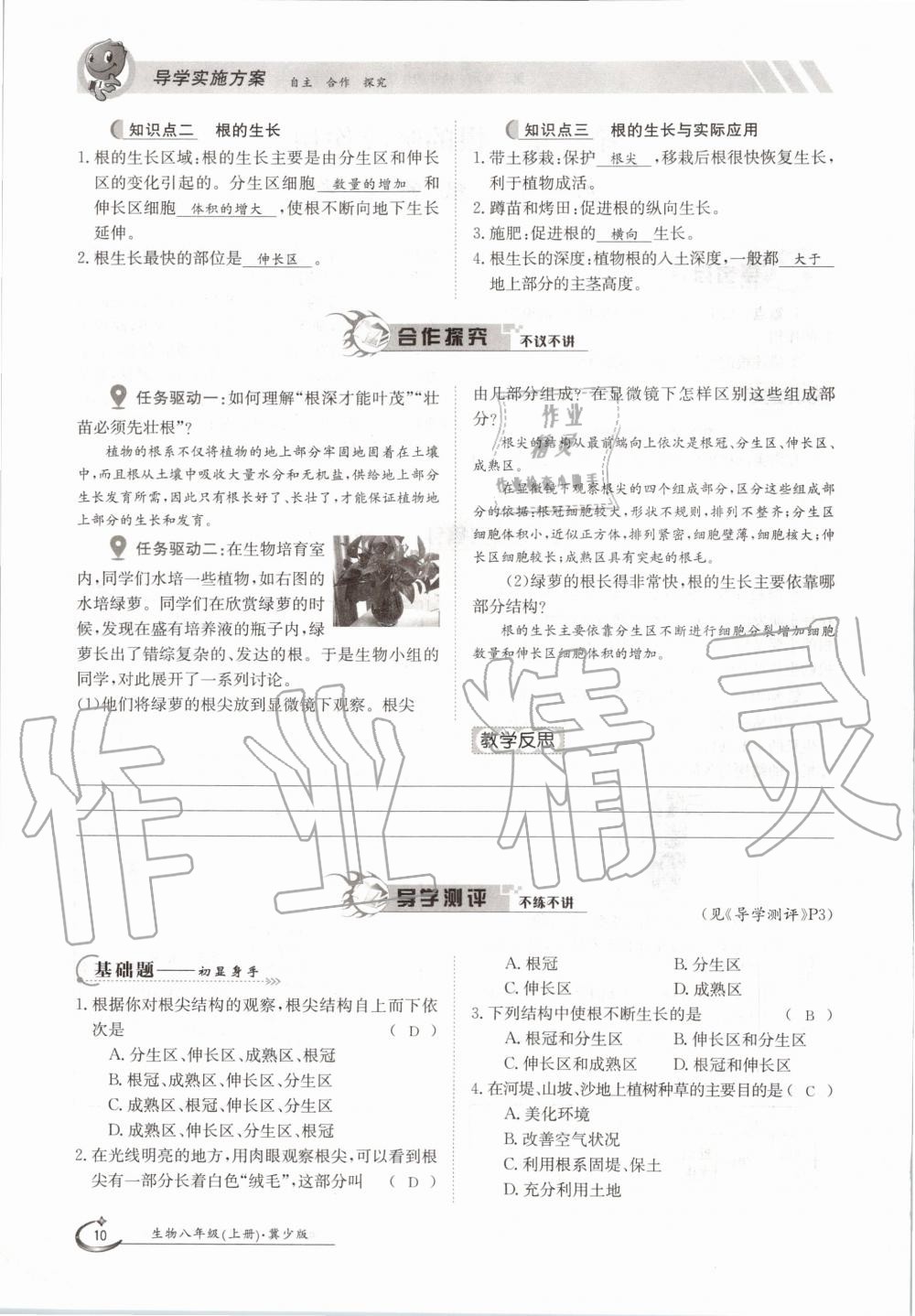 2020年金太陽(yáng)導(dǎo)學(xué)案八年級(jí)生物上冊(cè)冀少版 參考答案第10頁(yè)