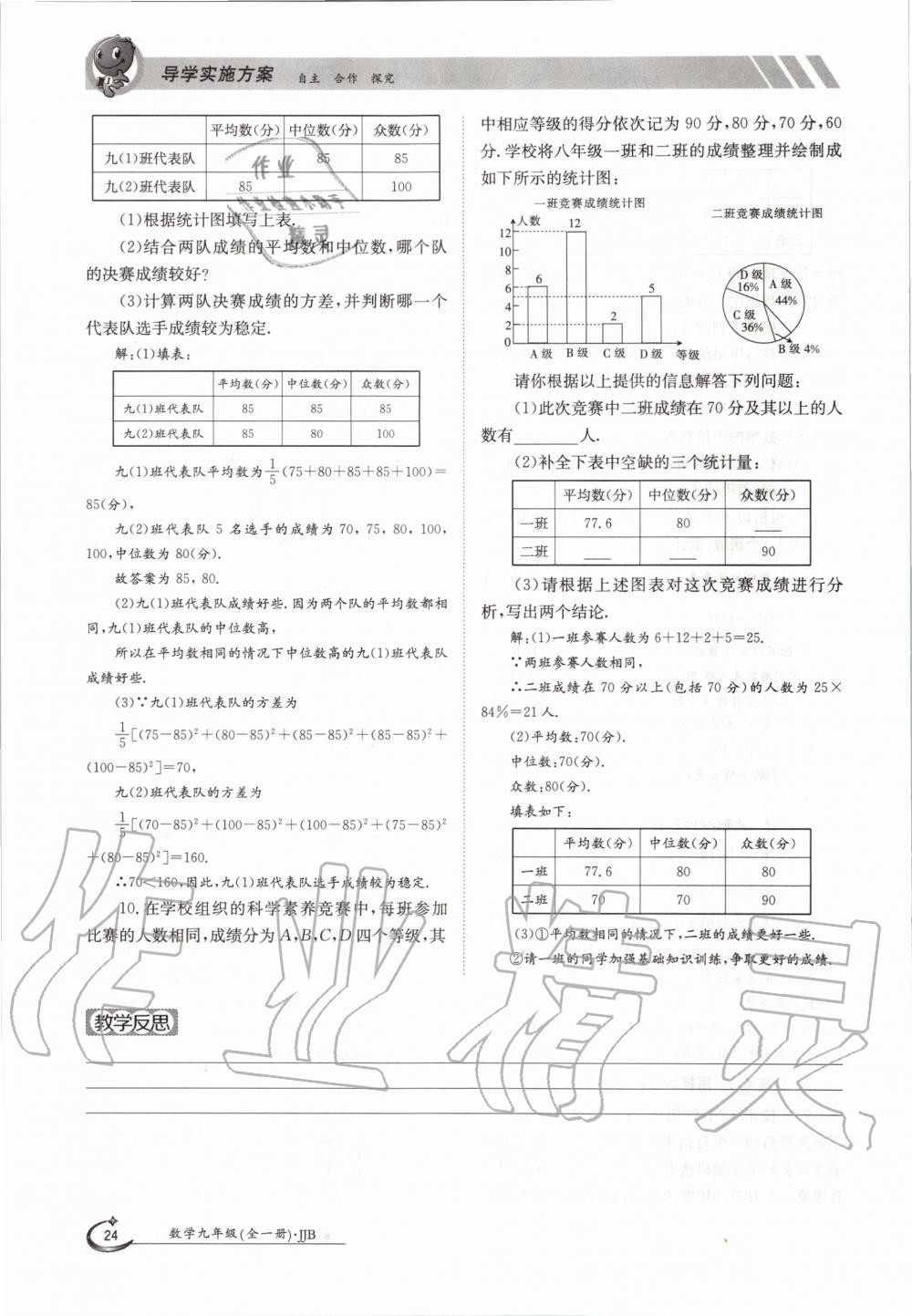 2020年金太陽(yáng)導(dǎo)學(xué)案九年級(jí)數(shù)學(xué)全一冊(cè)冀教版 參考答案第24頁(yè)