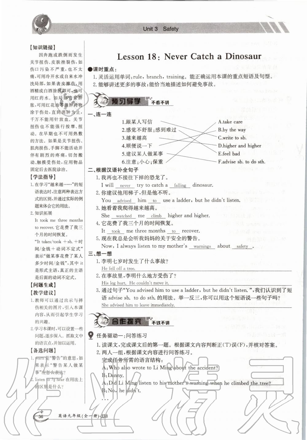 2020年金太阳导学案九年级英语全一册冀教版 参考答案第36页