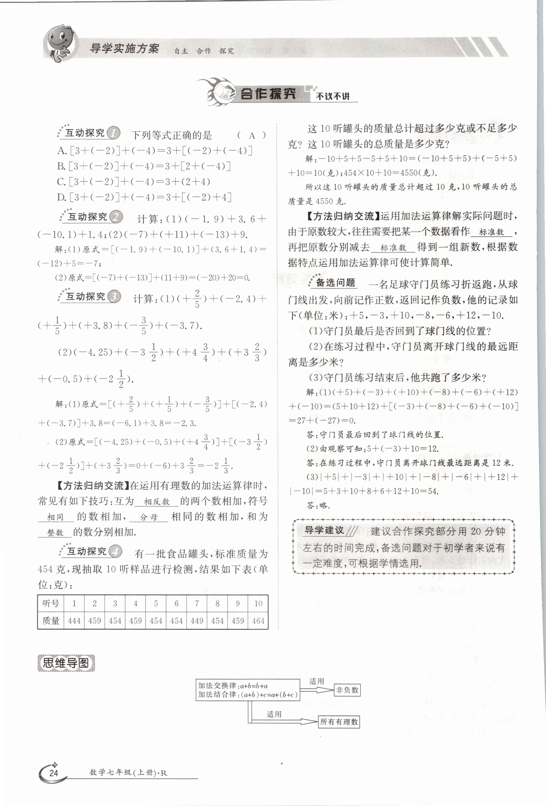 2020年金太阳导学测评七年级数学上册人教版 参考答案第24页