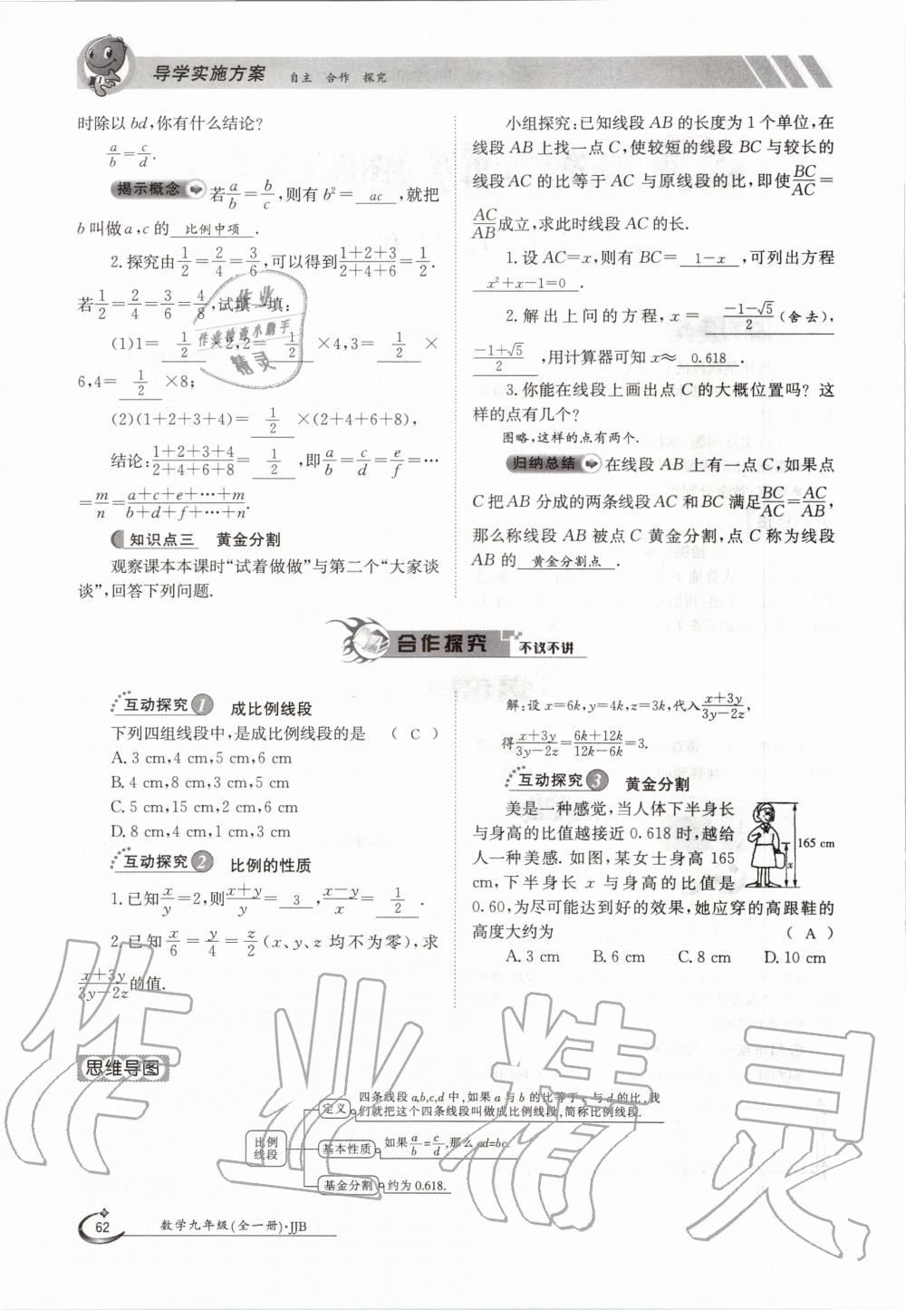 2020年金太阳导学测评九年级数学全一册冀教版 参考答案第62页