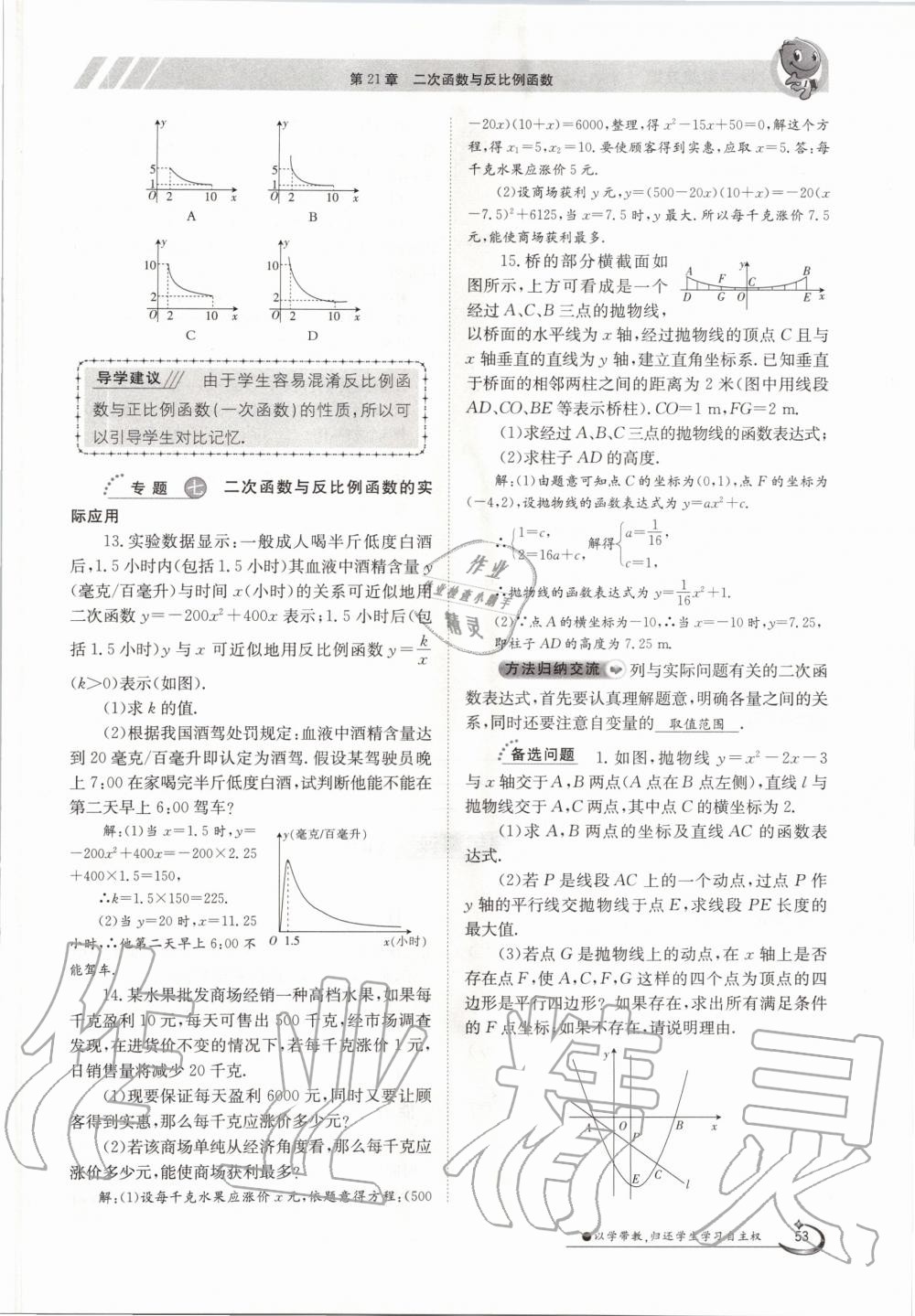 2020年金太阳导学测评九年级数学全一册沪科版 参考答案第53页