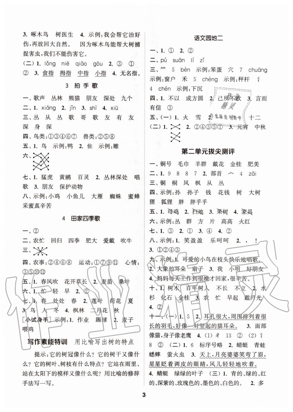 2020年拔尖特訓(xùn)二年級語文上冊人教版 參考答案第3頁