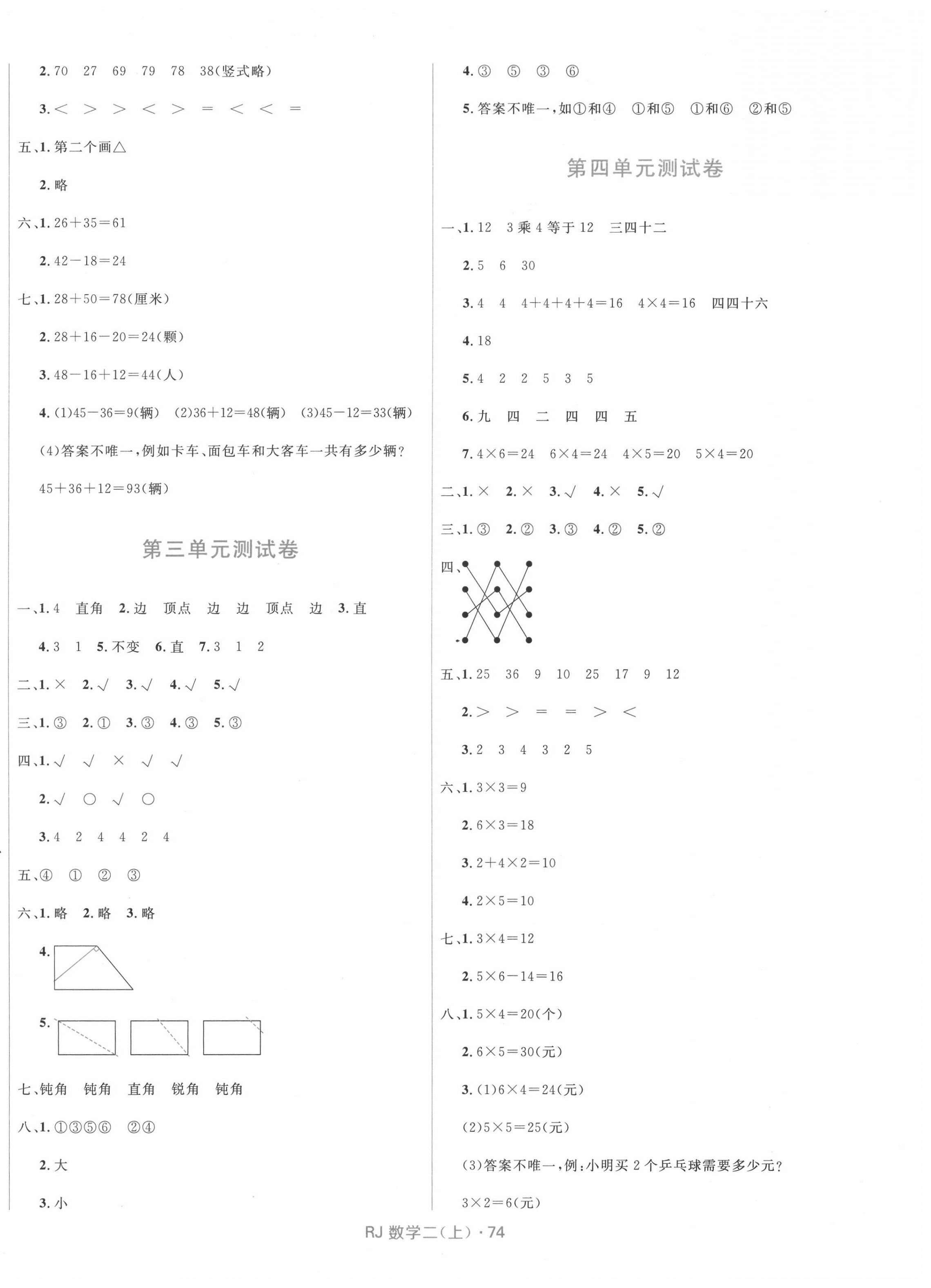 2020年贏在起跑線天天100分小學(xué)優(yōu)化測試卷二年級數(shù)學(xué)上冊人教版 參考答案第2頁