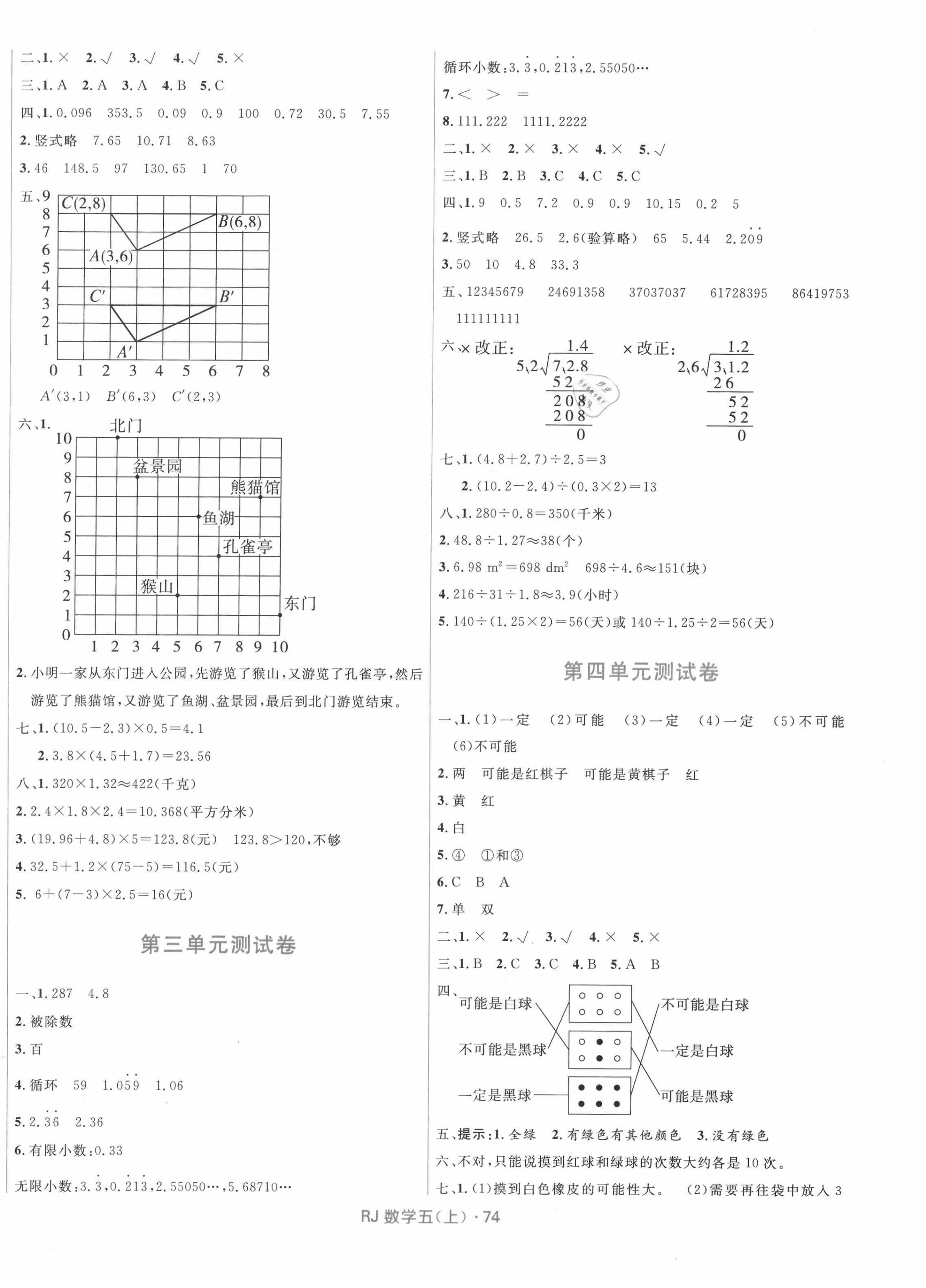 2020年赢在起跑线天天100分小学优化测试卷五年级数学上册人教版 参考答案第2页