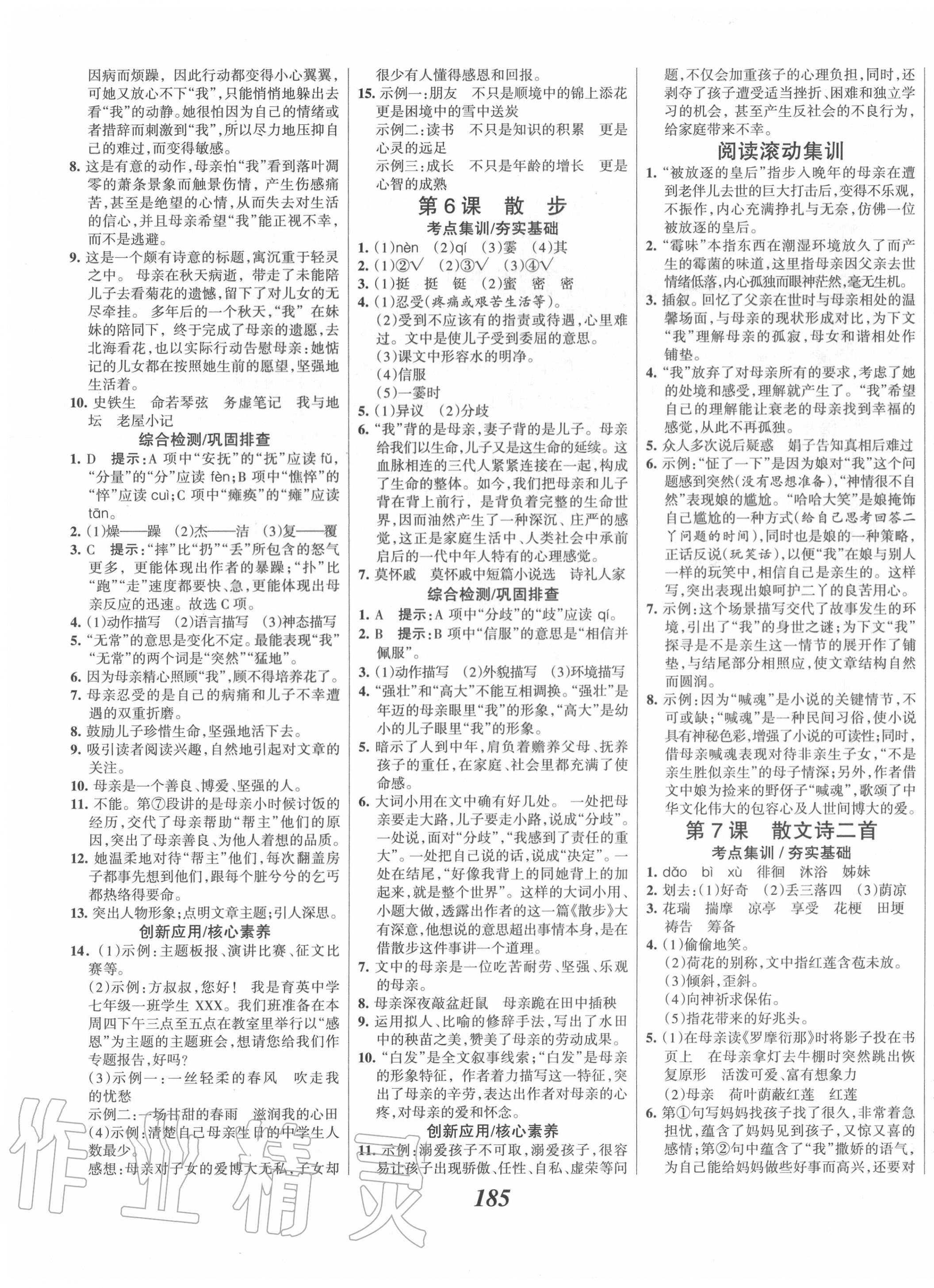 2020年全优课堂考点集训与满分备考七年级语文上册人教版 第3页