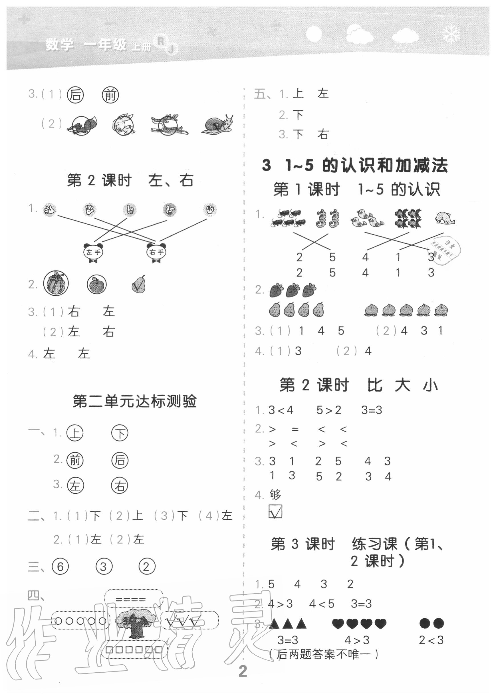 2020年小學(xué)口算大通關(guān)一年級數(shù)學(xué)上冊人教版 第2頁