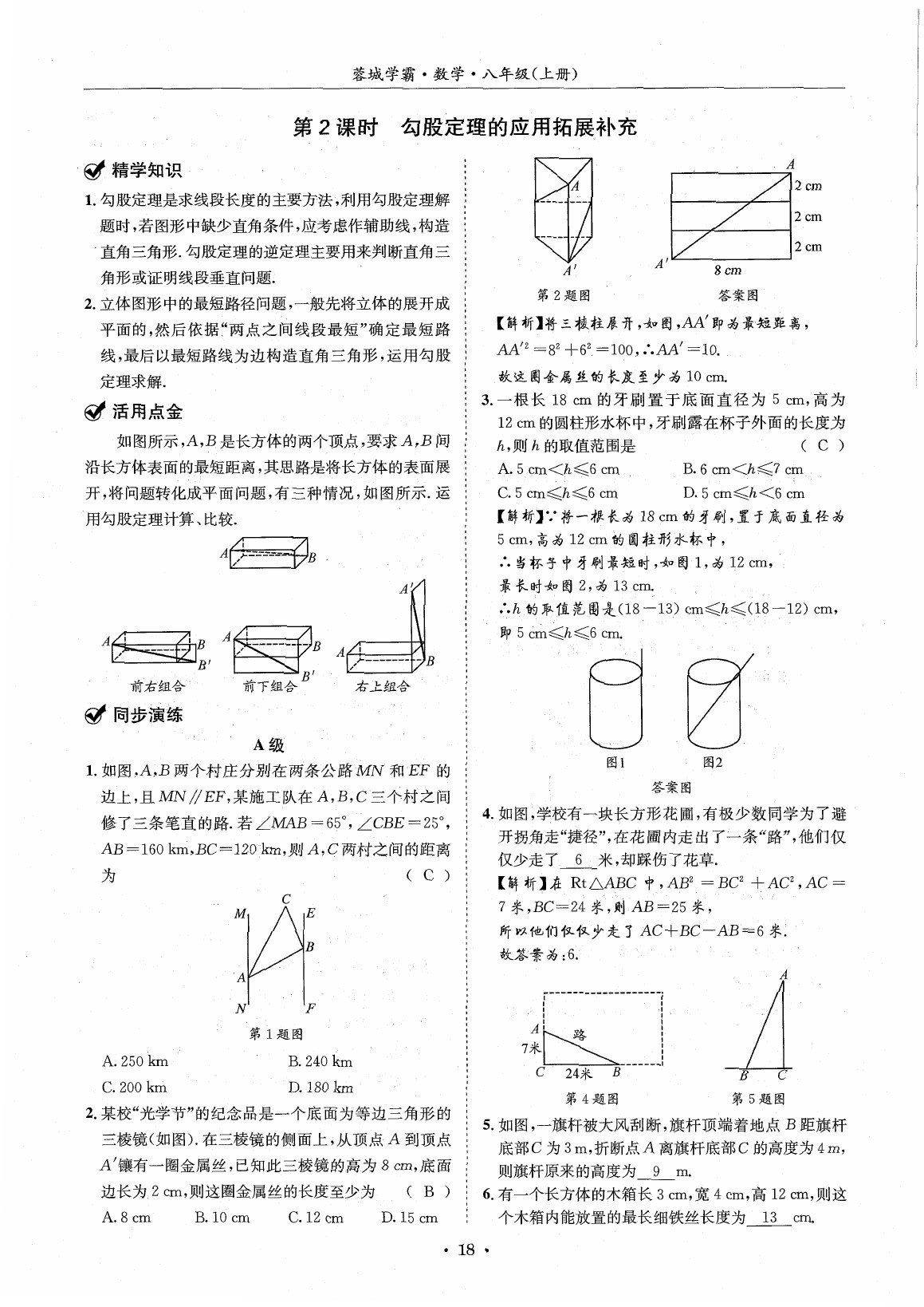 2020年蓉城學霸八年級數(shù)學上冊北師大版 參考答案第17頁