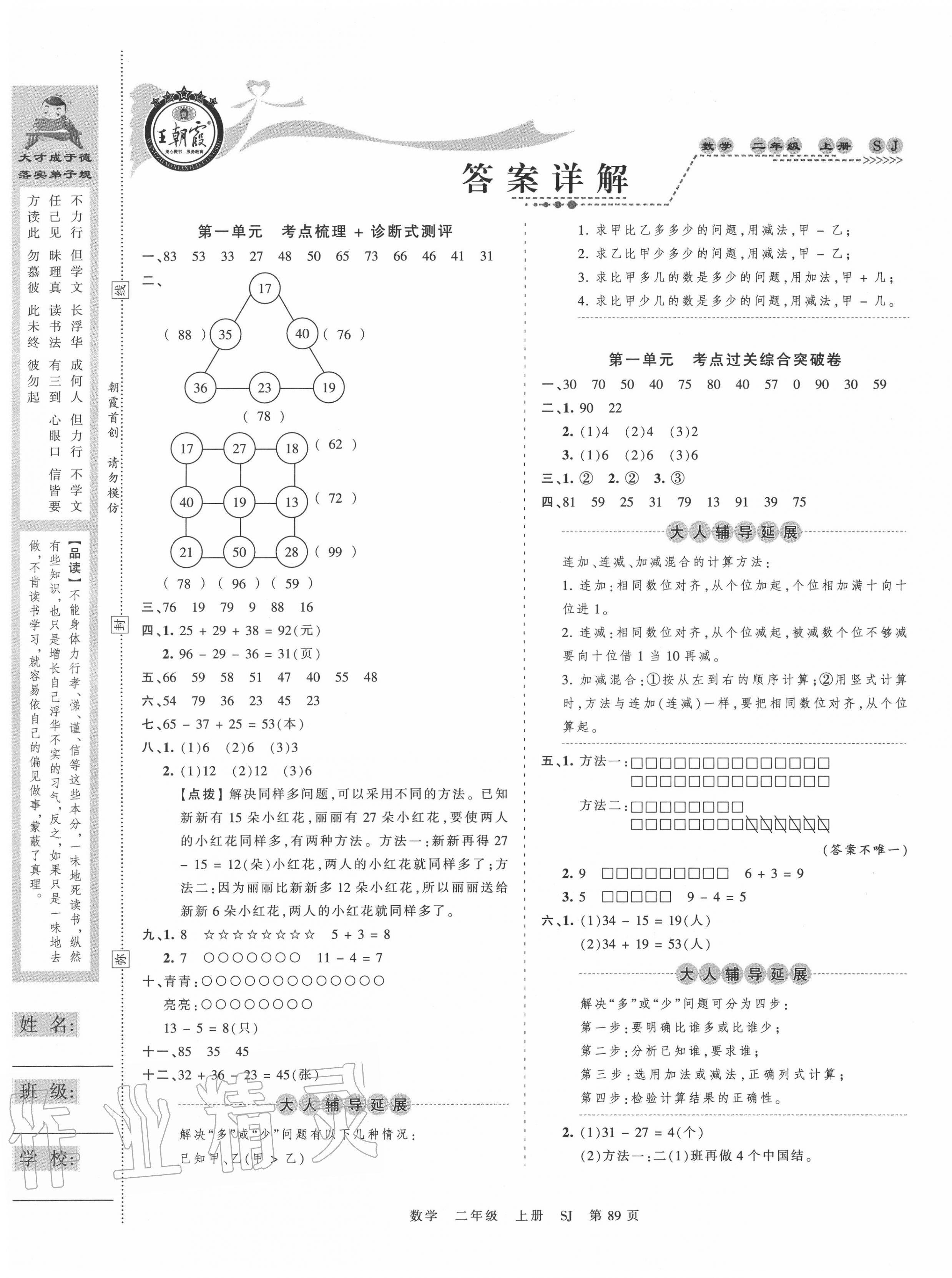 2020年王朝霞考点梳理时习卷二年级数学上册苏教版 第1页