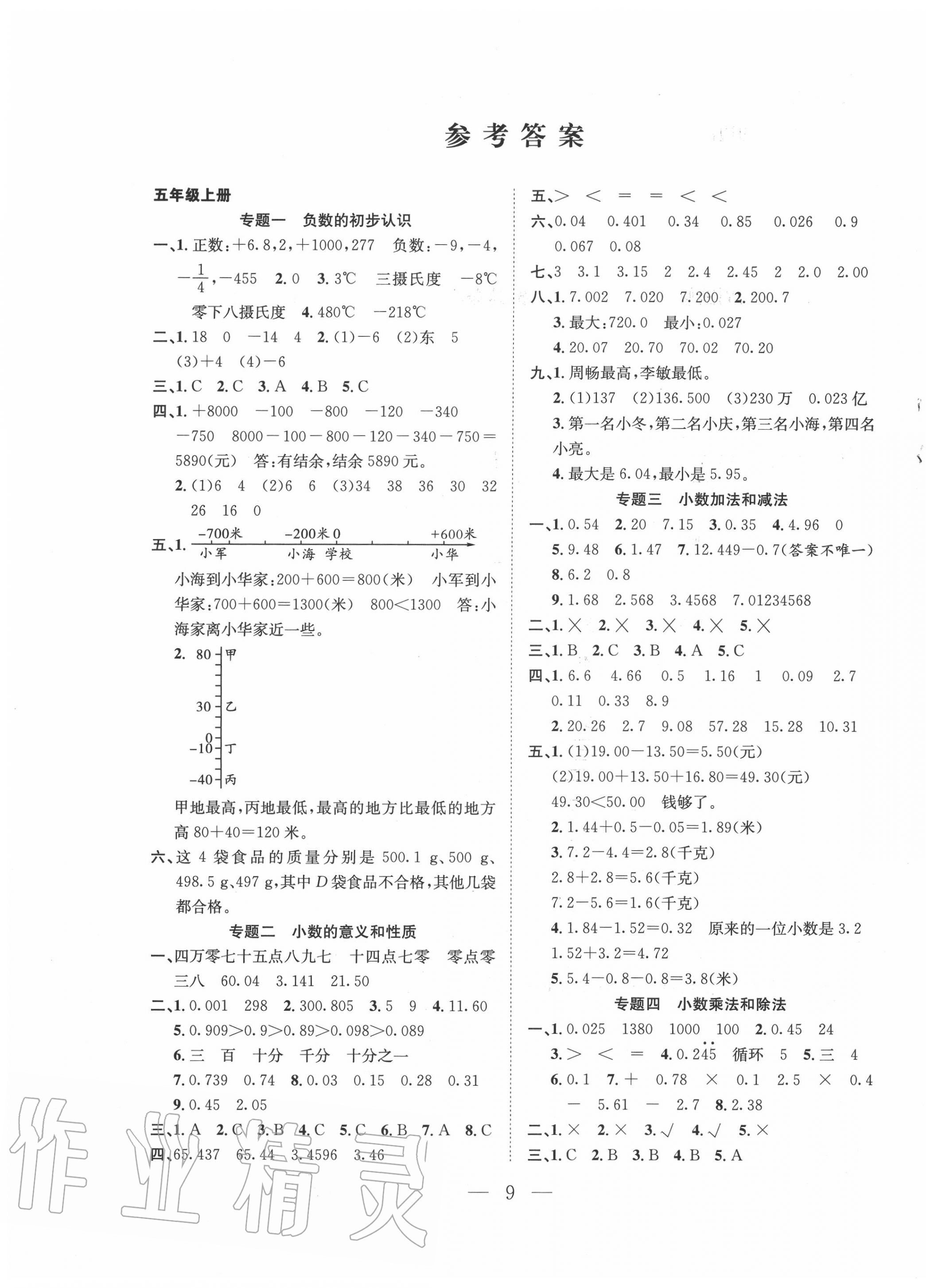 2020年假期训练营五年级数学苏教版安徽人民出版社 第1页