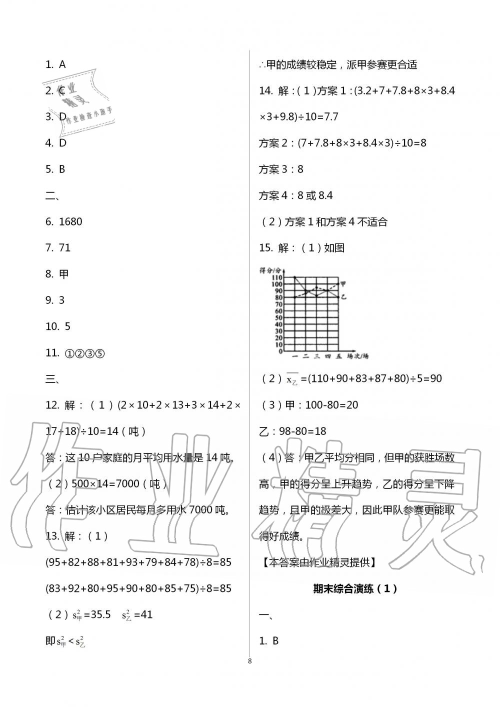 2020暑假作业八年级数学英语生物学B版数学人教版延边教育出版社 第8页