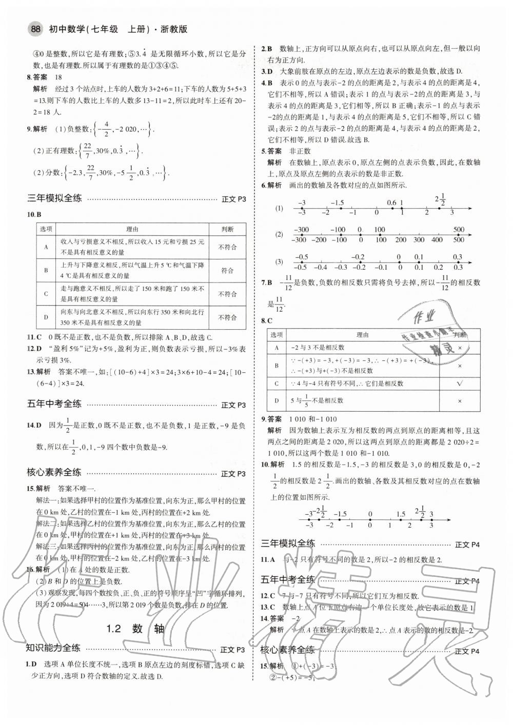 2020年5年中考3年模擬初中數(shù)學(xué)七年級(jí)上冊(cè)浙教版 參考答案第2頁