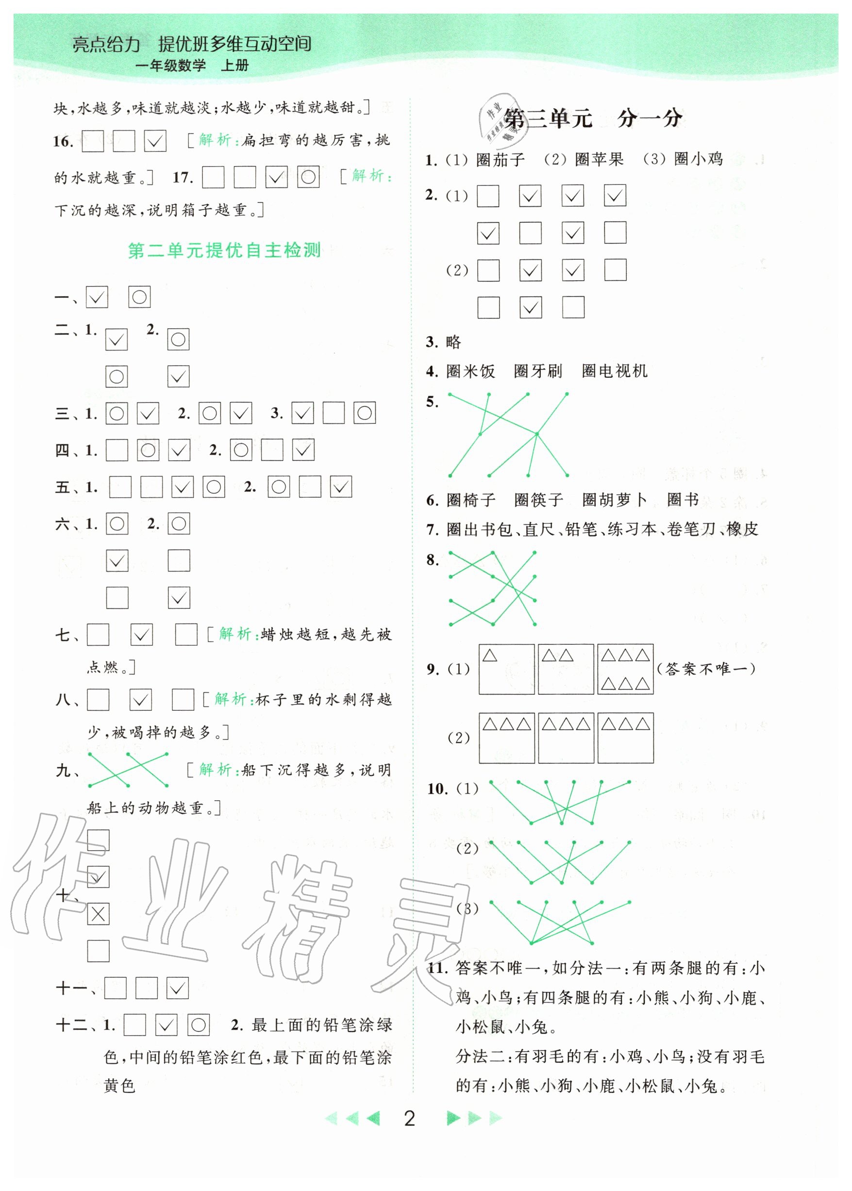 2020年亮點(diǎn)給力提優(yōu)班多維互動(dòng)空間一年級(jí)數(shù)學(xué)上冊(cè)蘇教版 參考答案第2頁