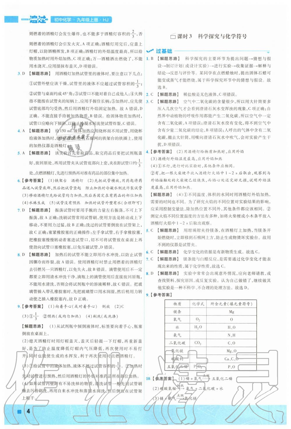 2020年一遍過初中化學(xué)九年級(jí)上冊(cè)滬教版 參考答案第4頁