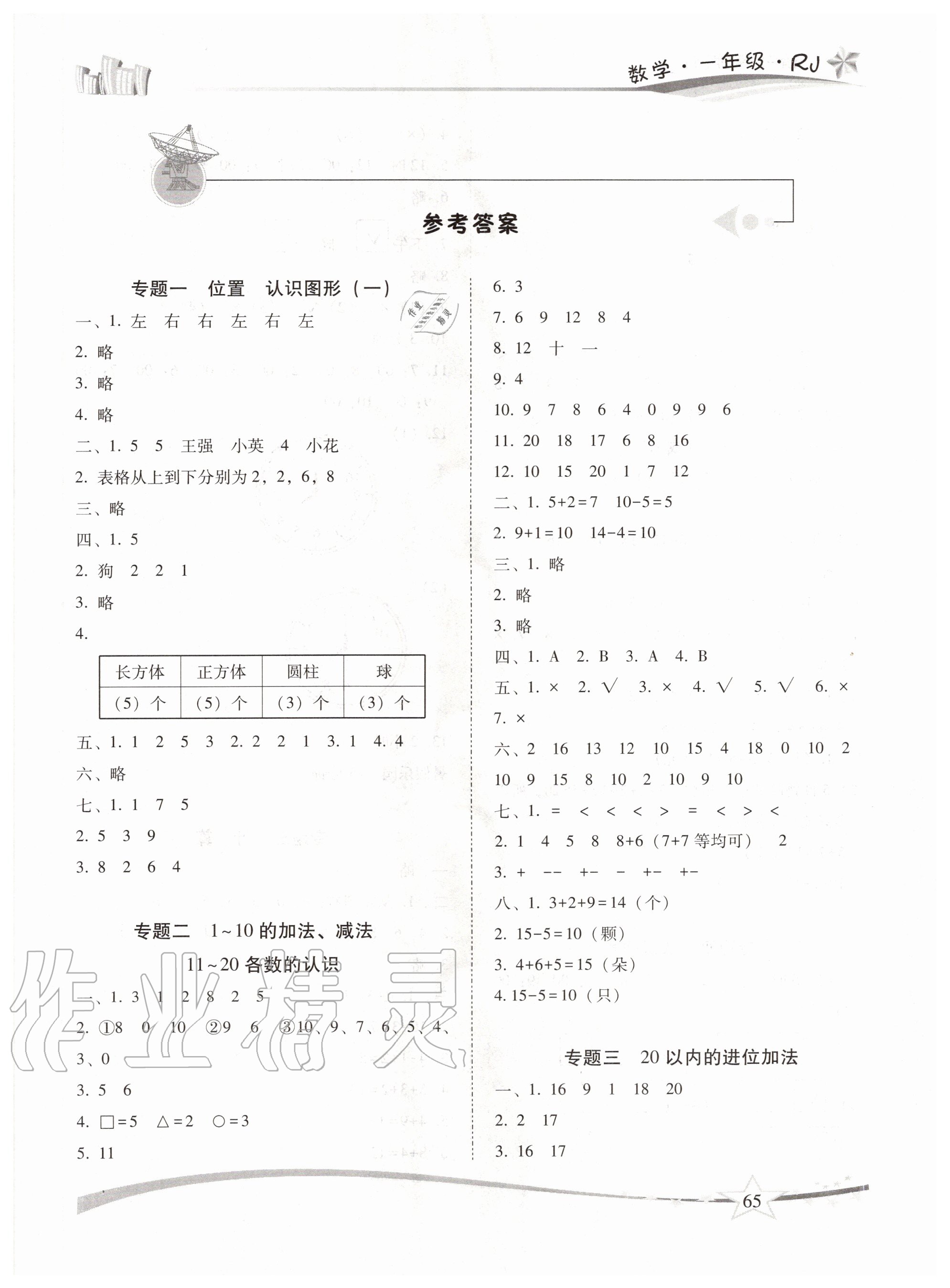 2020年精巧暑假作业一年级数学人教版云南美术出版社 第1页