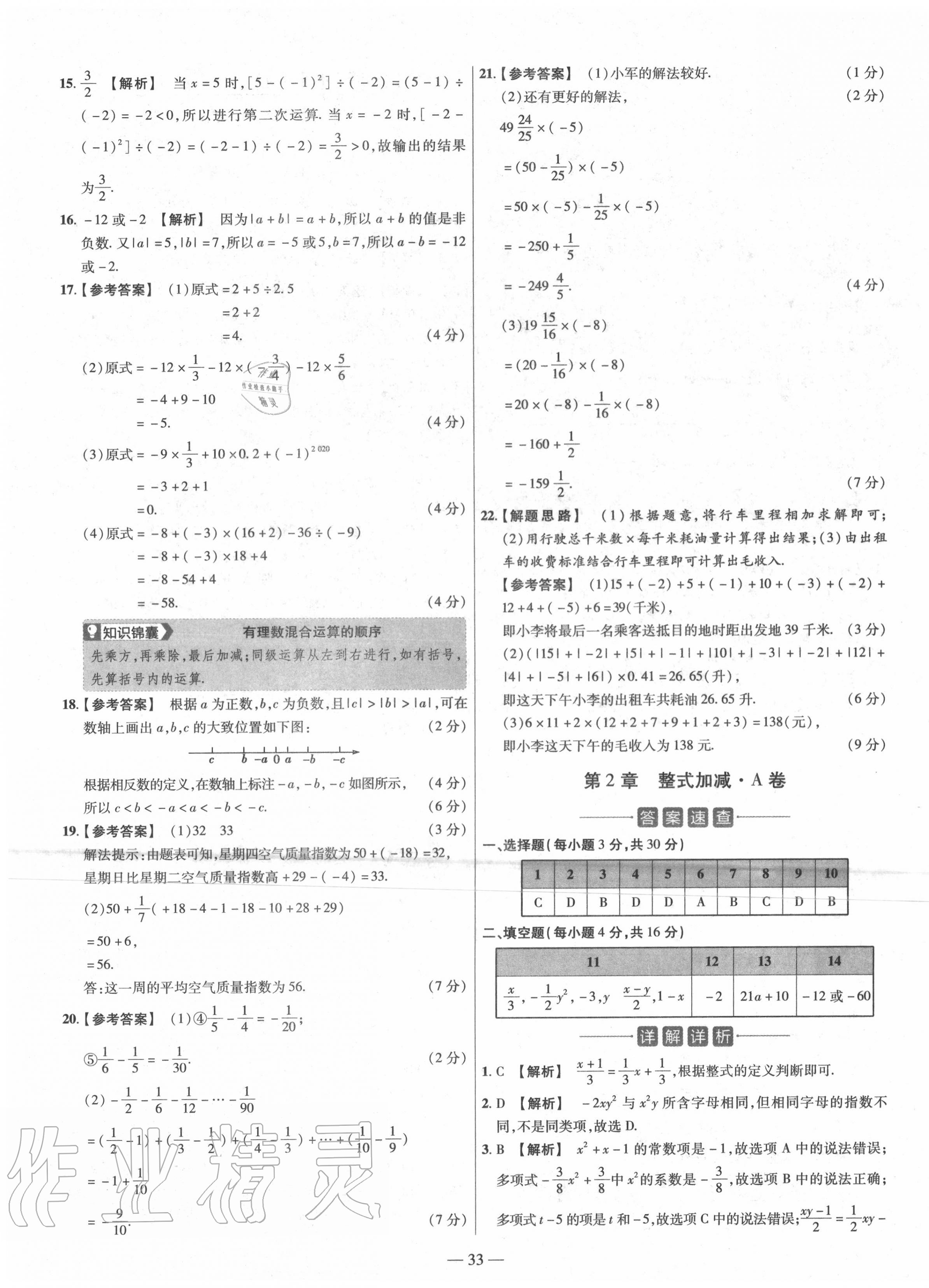 2020年金考卷活頁(yè)題選七年級(jí)數(shù)學(xué)上冊(cè)滬科版 參考答案第3頁(yè)