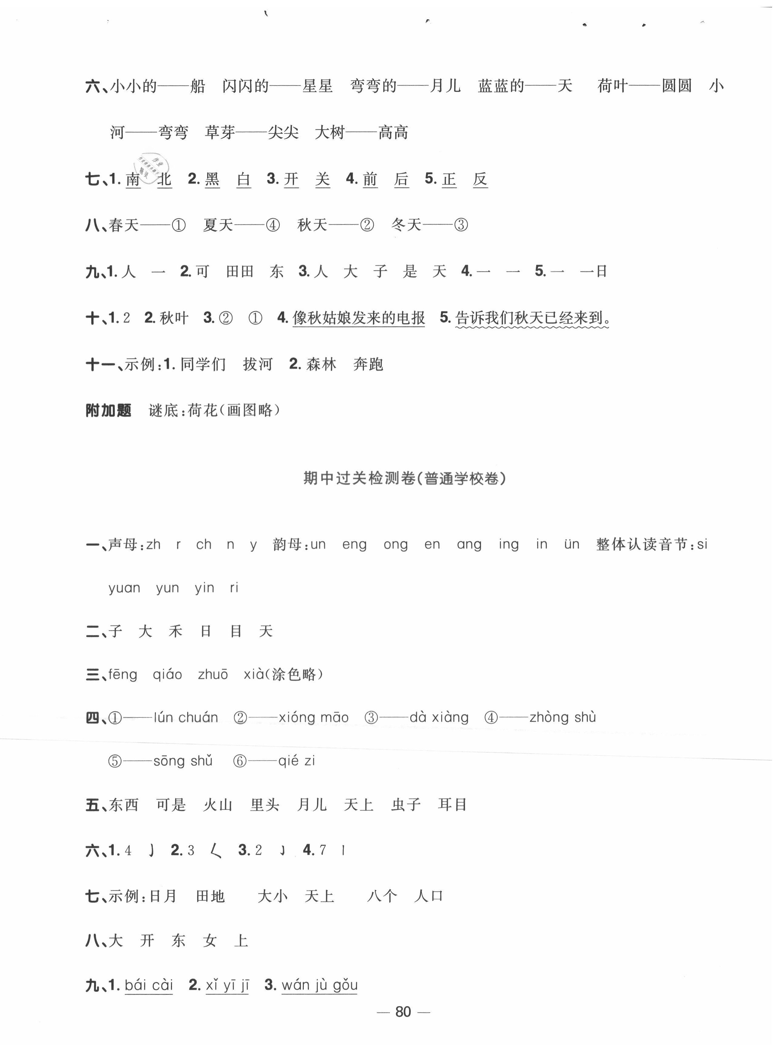 2020年阳光同学一线名师全优好卷一年级语文上册人教版 第4页