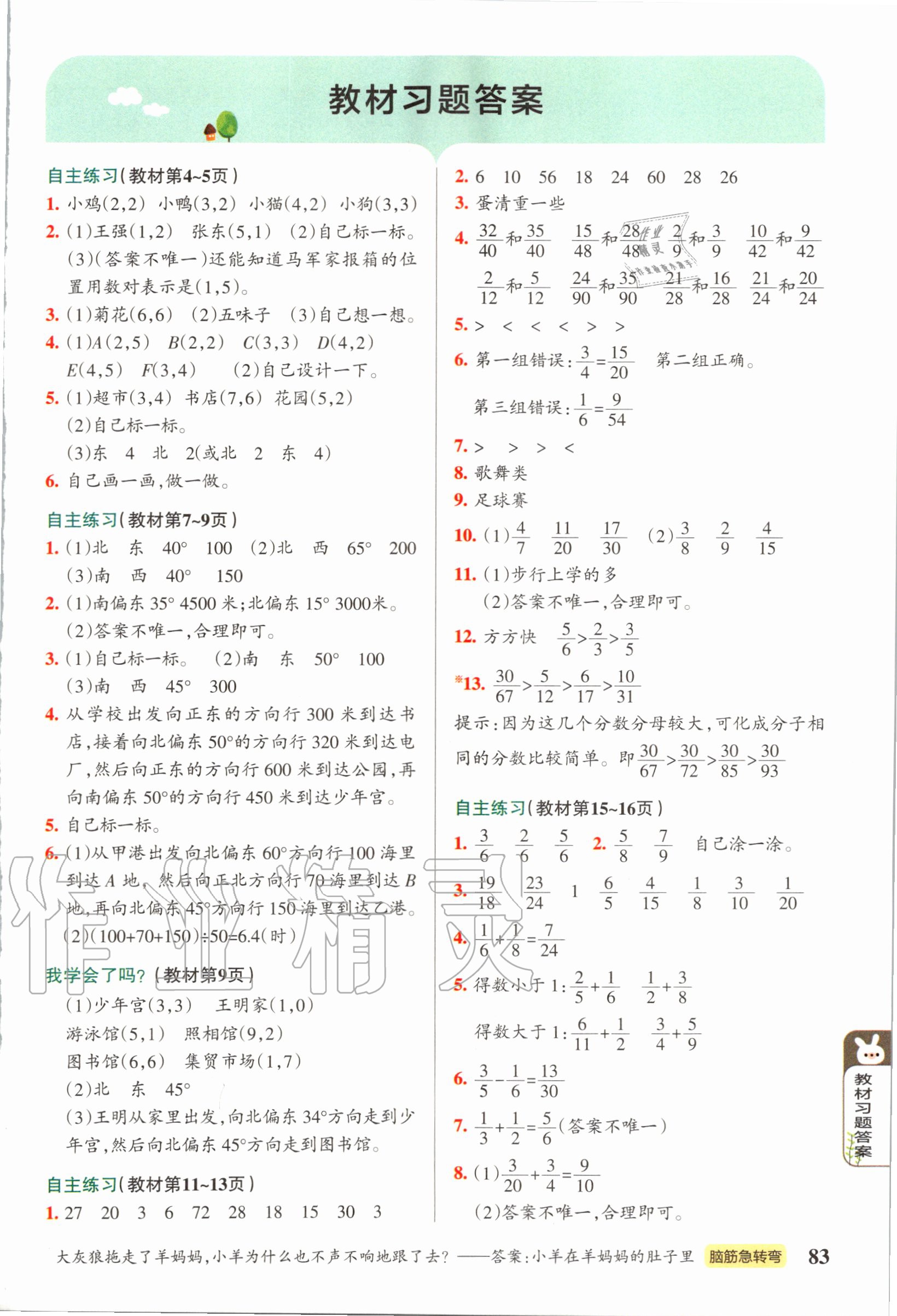 2020年教材課本五年級(jí)數(shù)學(xué)上冊(cè)青島版五四制 參考答案第1頁