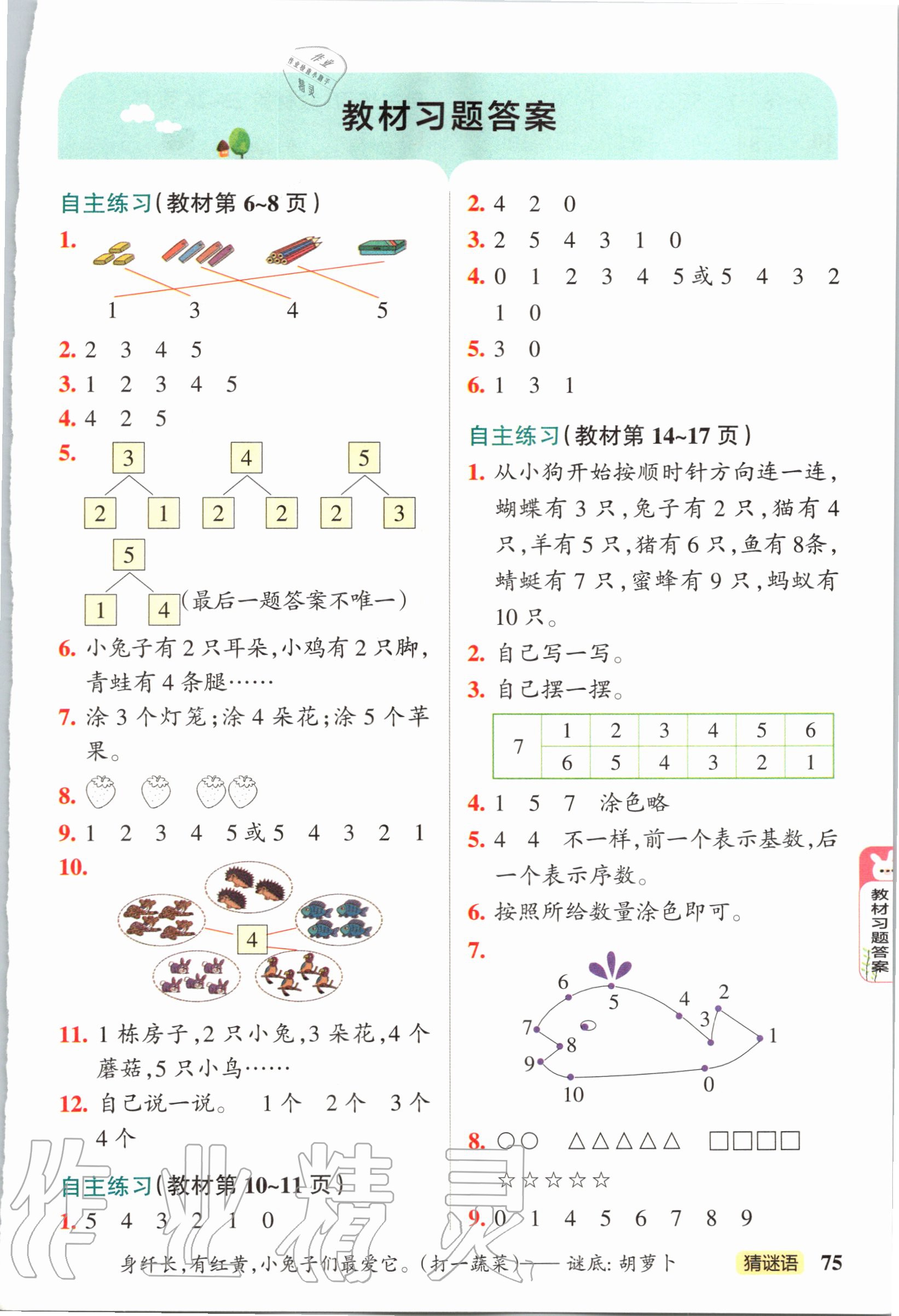 2020年教材課本一年級數(shù)學上冊青島版五四制 參考答案第1頁