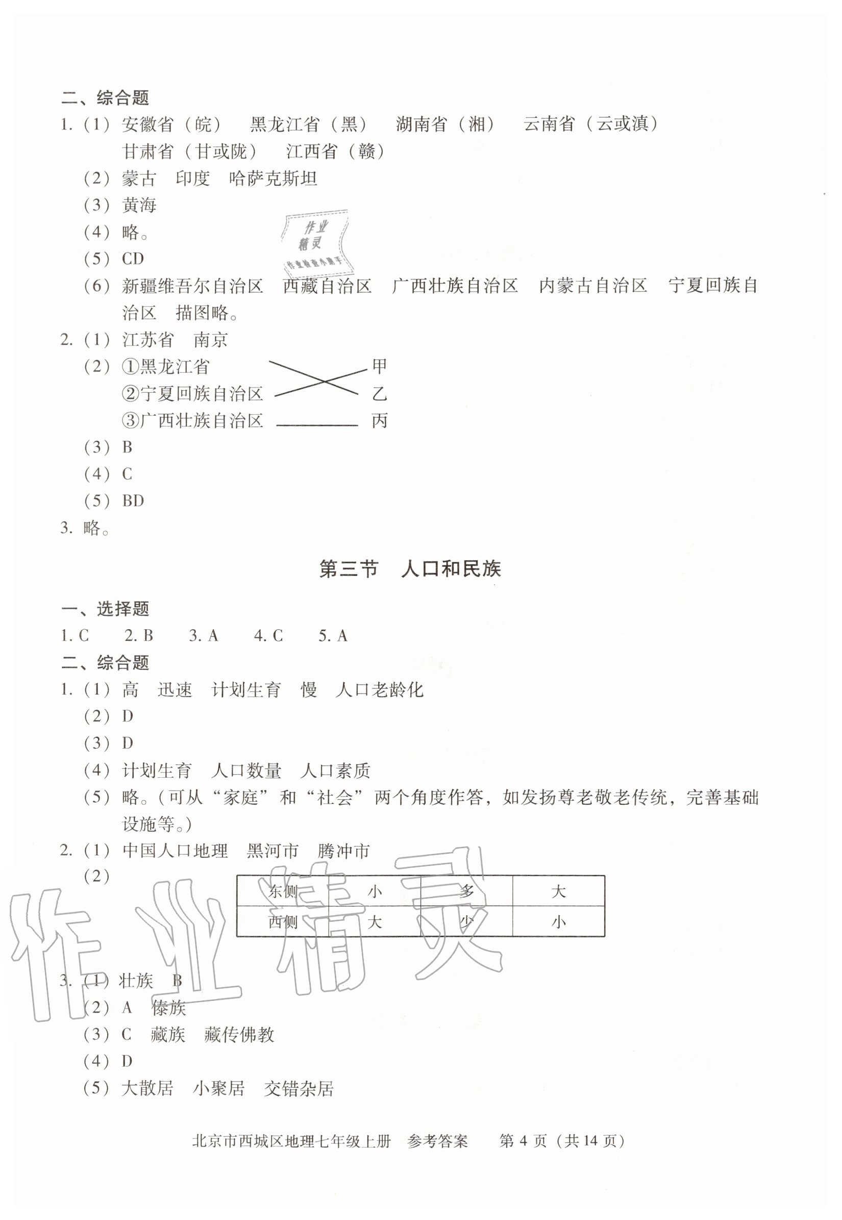 2020年学习探究诊断七年级地理上册人教版 参考答案第4页