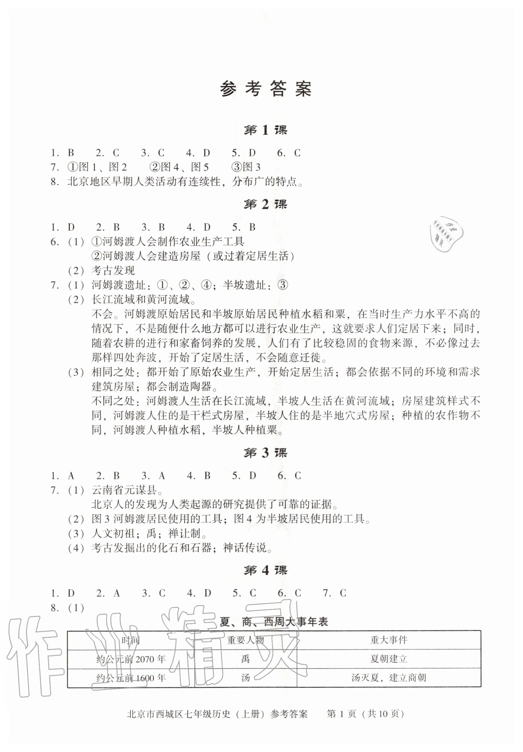 2020年學(xué)習(xí)探究診斷七年級(jí)歷史上冊(cè)人教版 參考答案第1頁(yè)