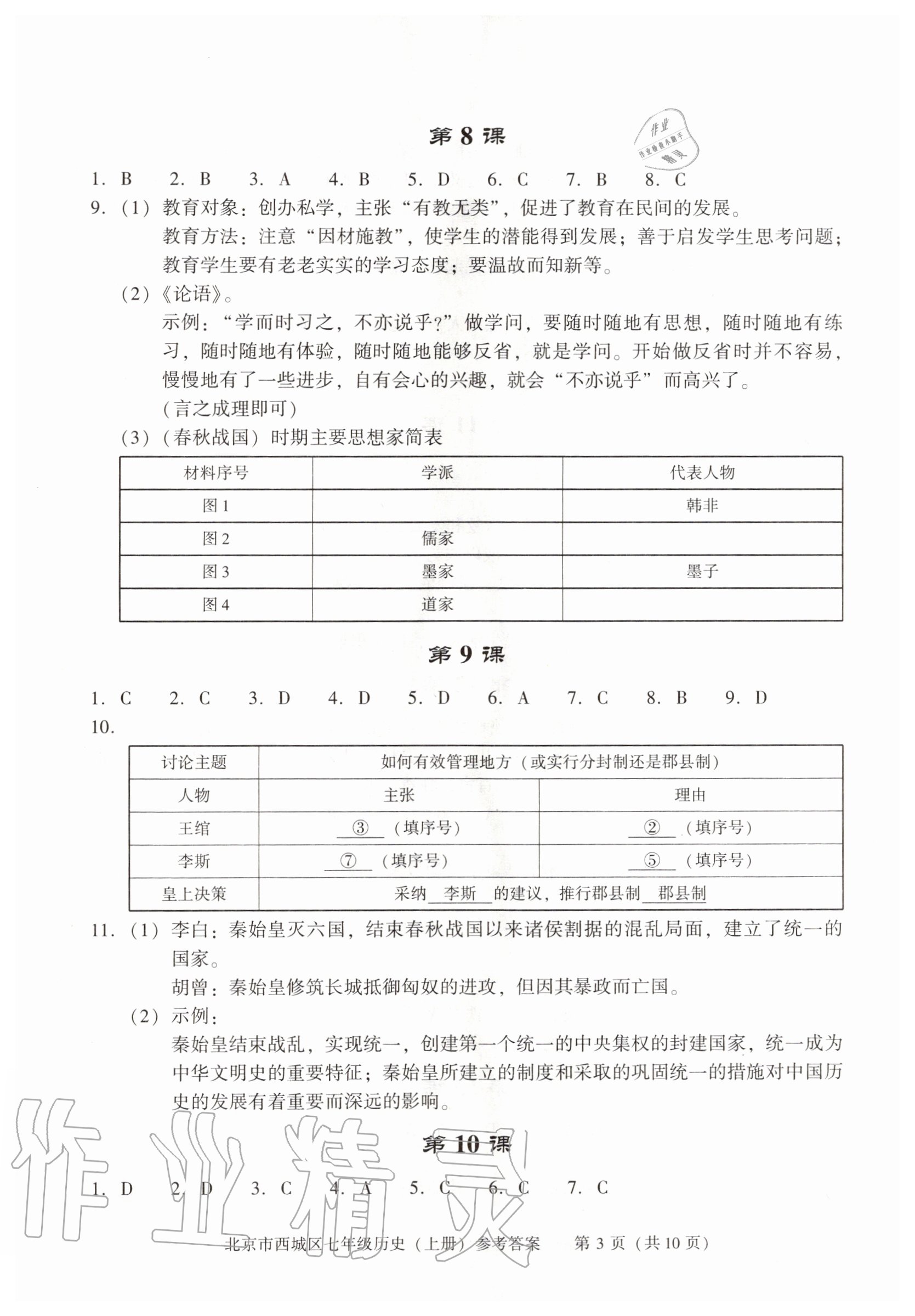 2020年學習探究診斷七年級歷史上冊人教版 參考答案第3頁