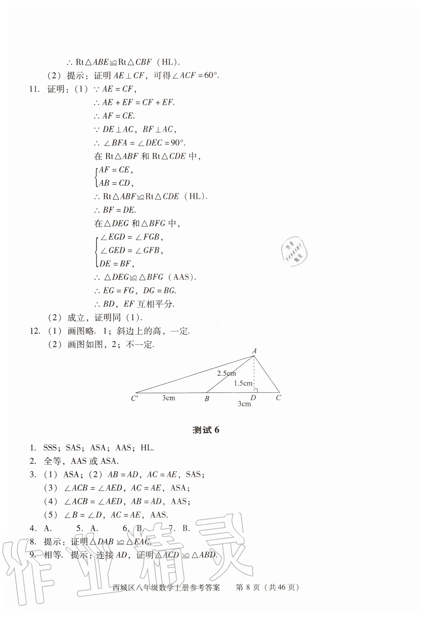 2020年学习探究诊断八年级数学上册人教版 参考答案第8页