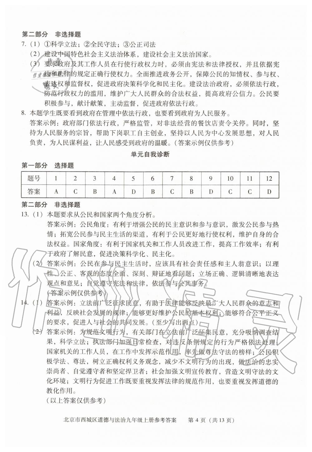 2020年學(xué)習(xí)探究診斷九年級(jí)道德與法治上冊(cè)人教版 參考答案第4頁