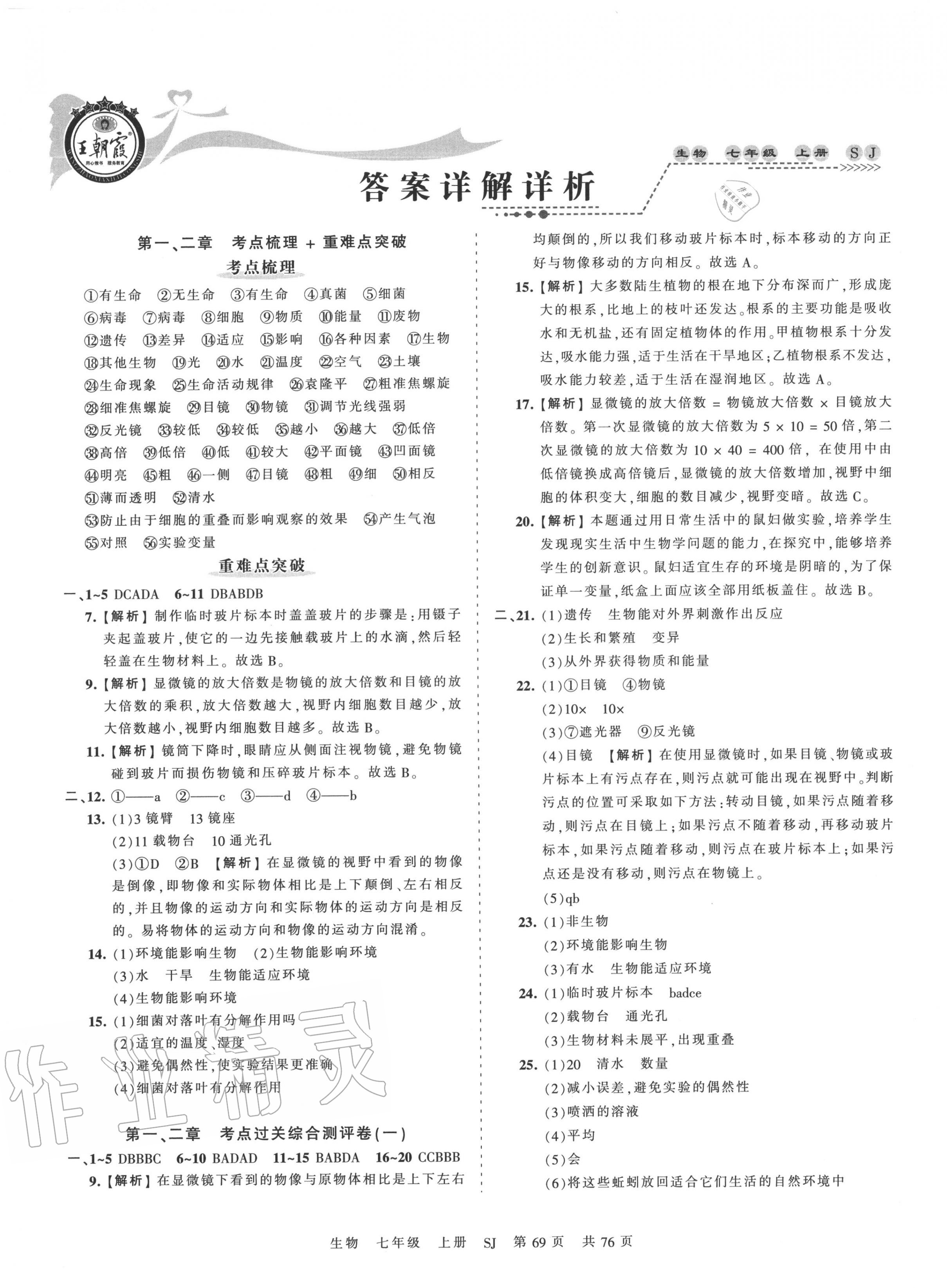 2020年王朝霞考點(diǎn)梳理時(shí)習(xí)卷七年級(jí)生物上冊(cè)蘇教版 第1頁