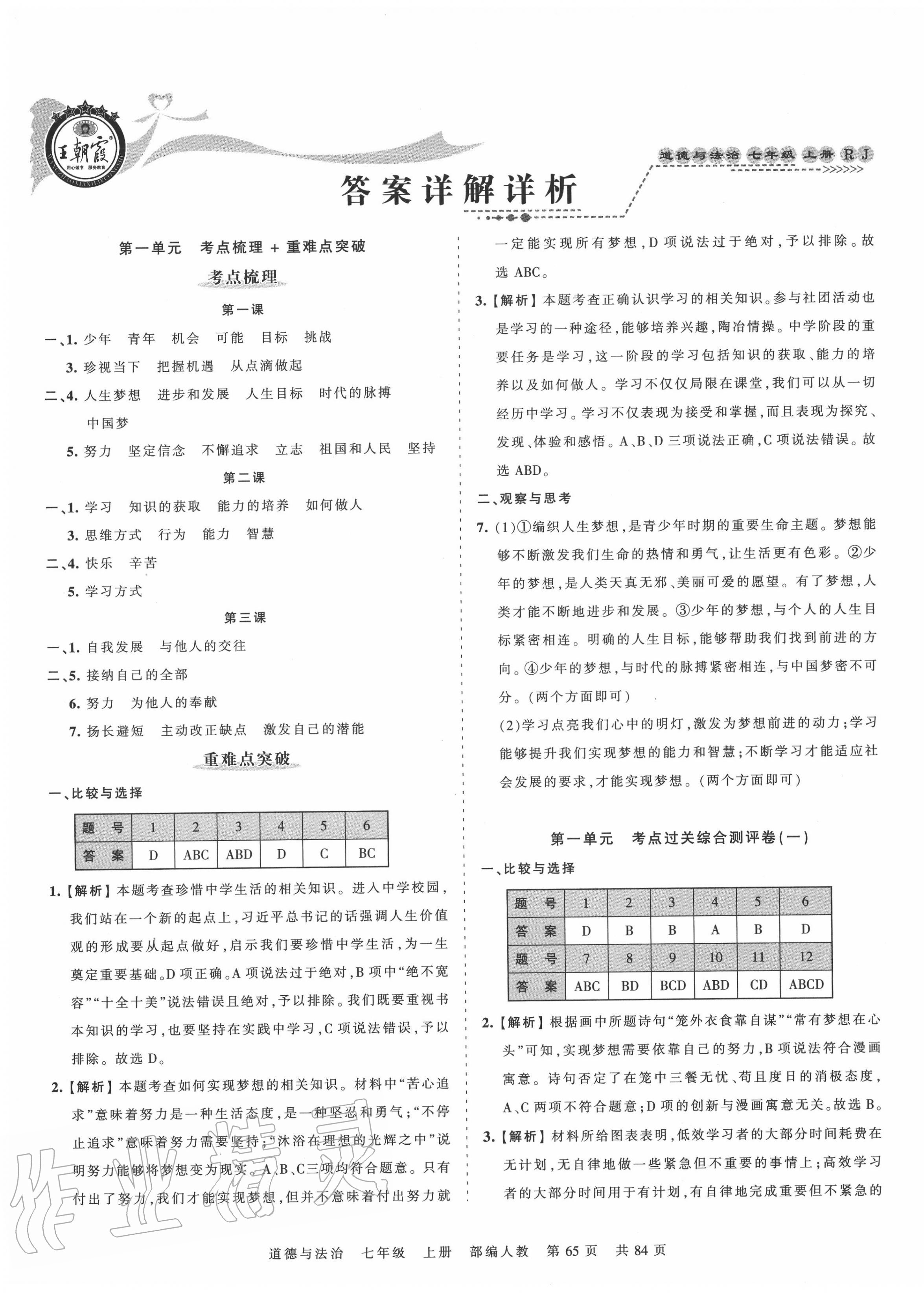 2020年王朝霞考點(diǎn)梳理時(shí)習(xí)卷七年級(jí)道德與法治上冊(cè)人教版 第1頁(yè)