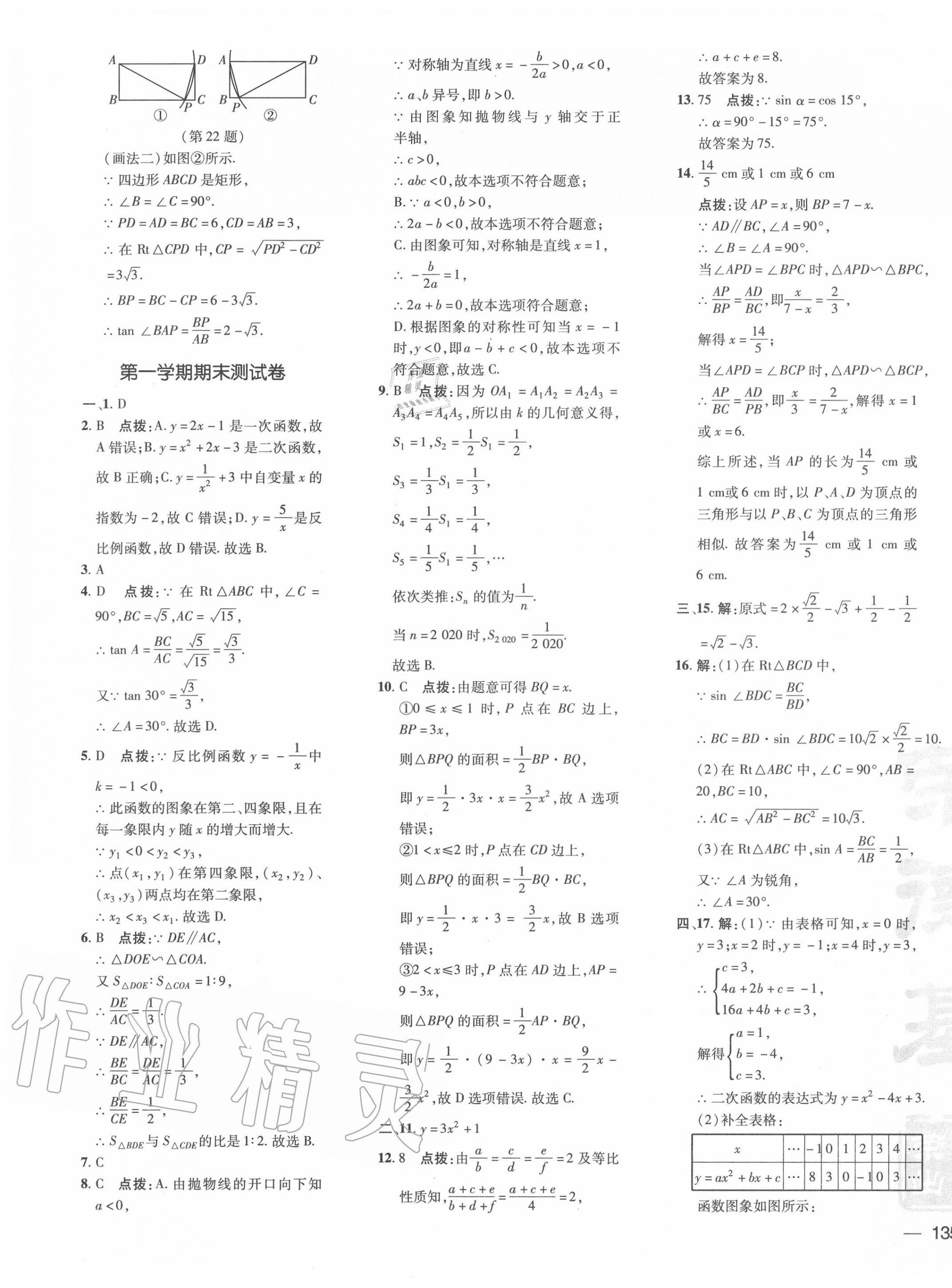 2020年點(diǎn)撥訓(xùn)練九年級(jí)數(shù)學(xué)上冊(cè)滬科版安徽專版 參考答案第5頁