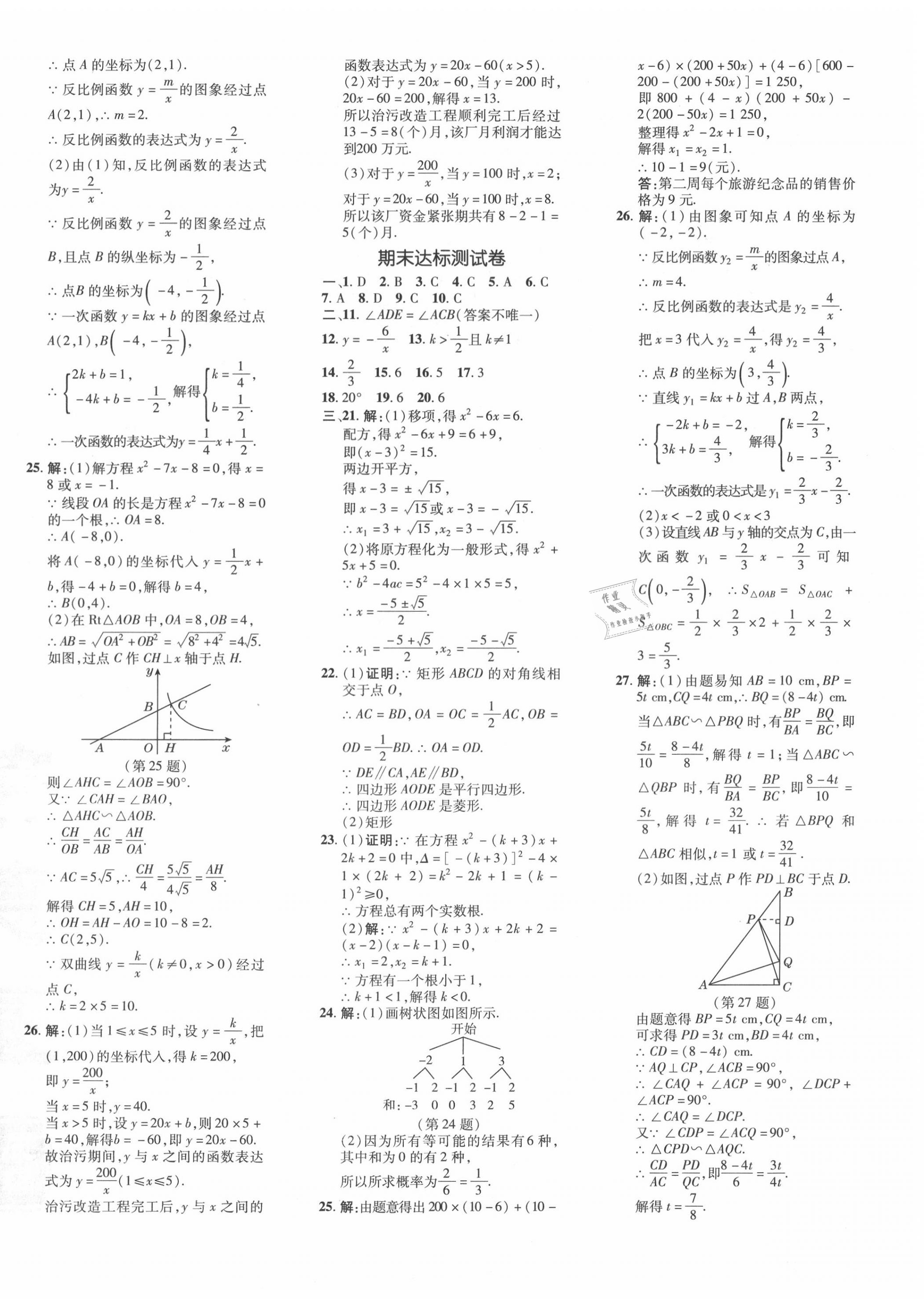 2020年点拨训练九年级数学上册北师大版 参考答案第4页