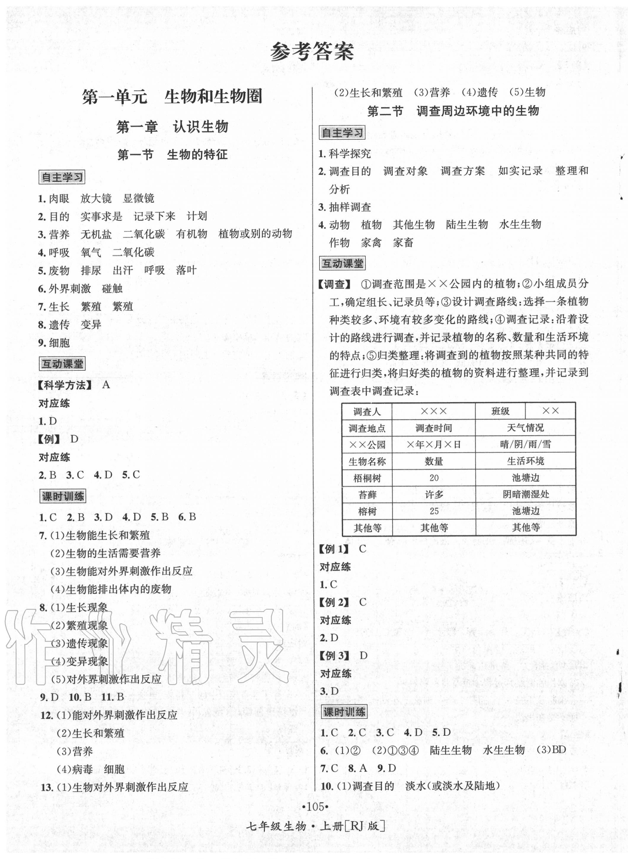 2020年优学名师名题七年级生物上册人教版 第1页