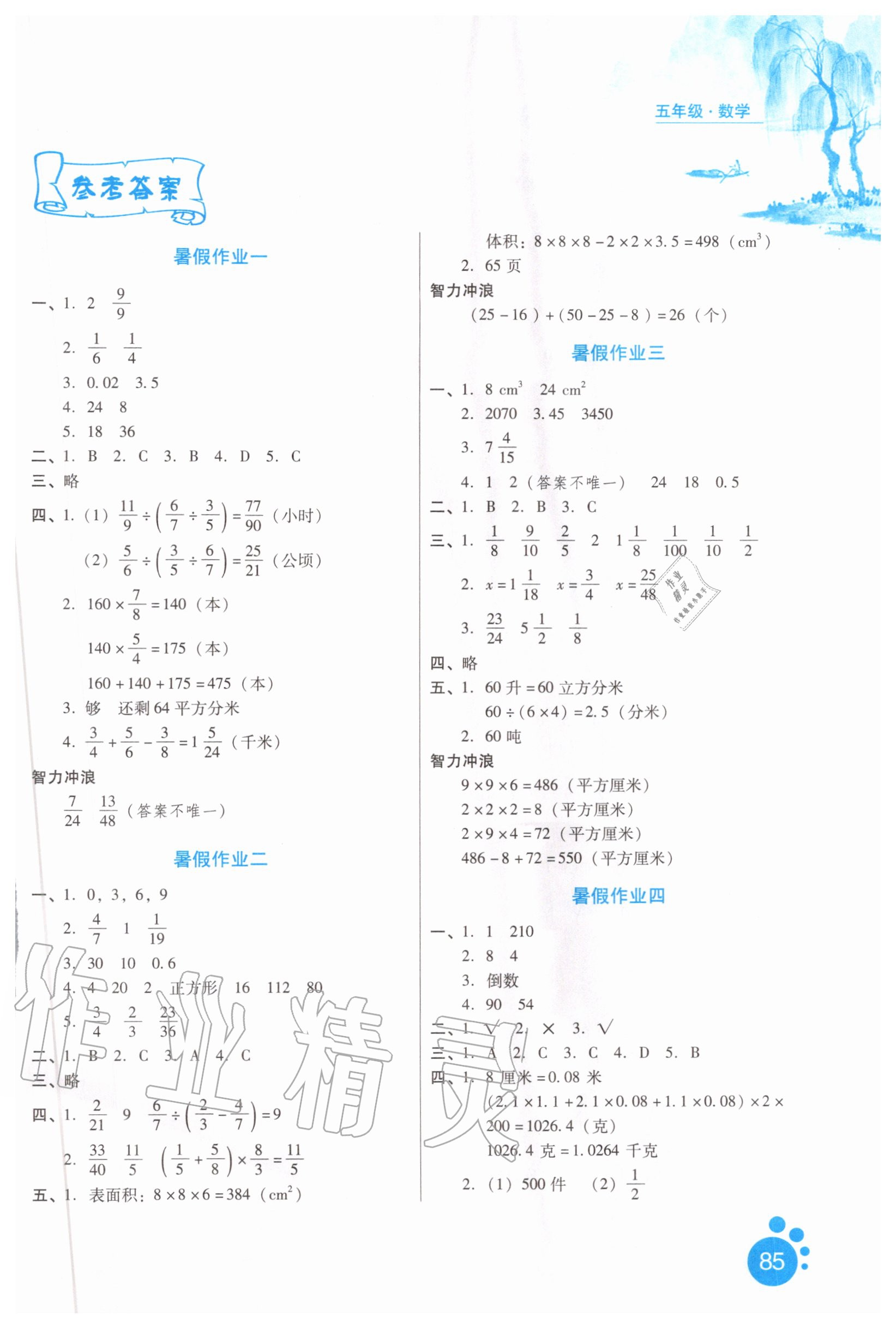 2020年暑假生活五年级数学河北人民出版社 第1页