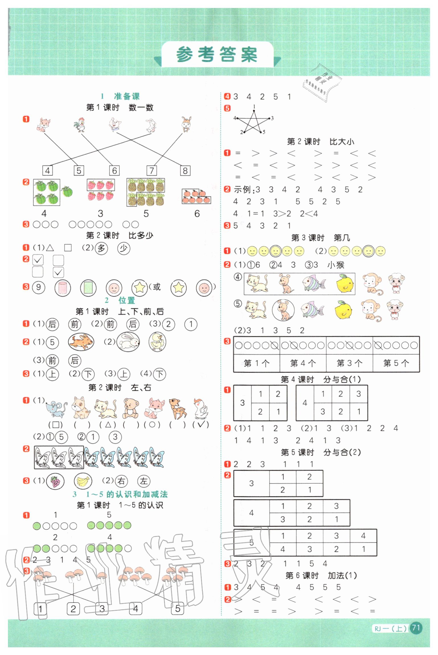 2020年陽光同學計算小達人一年級數(shù)學上冊人教版 第1頁