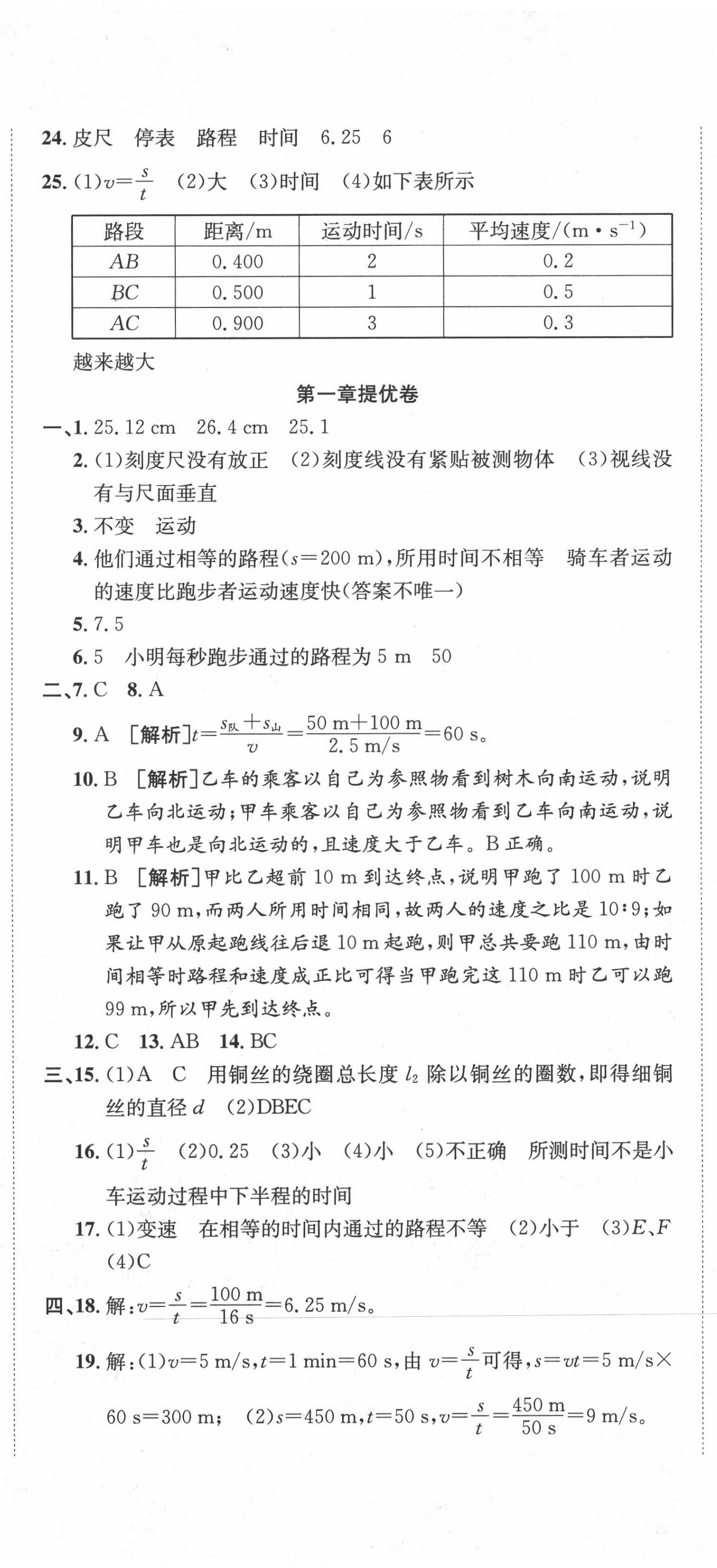 2020年金狀元提優(yōu)好卷八年級物理上冊人教版 參考答案第2頁