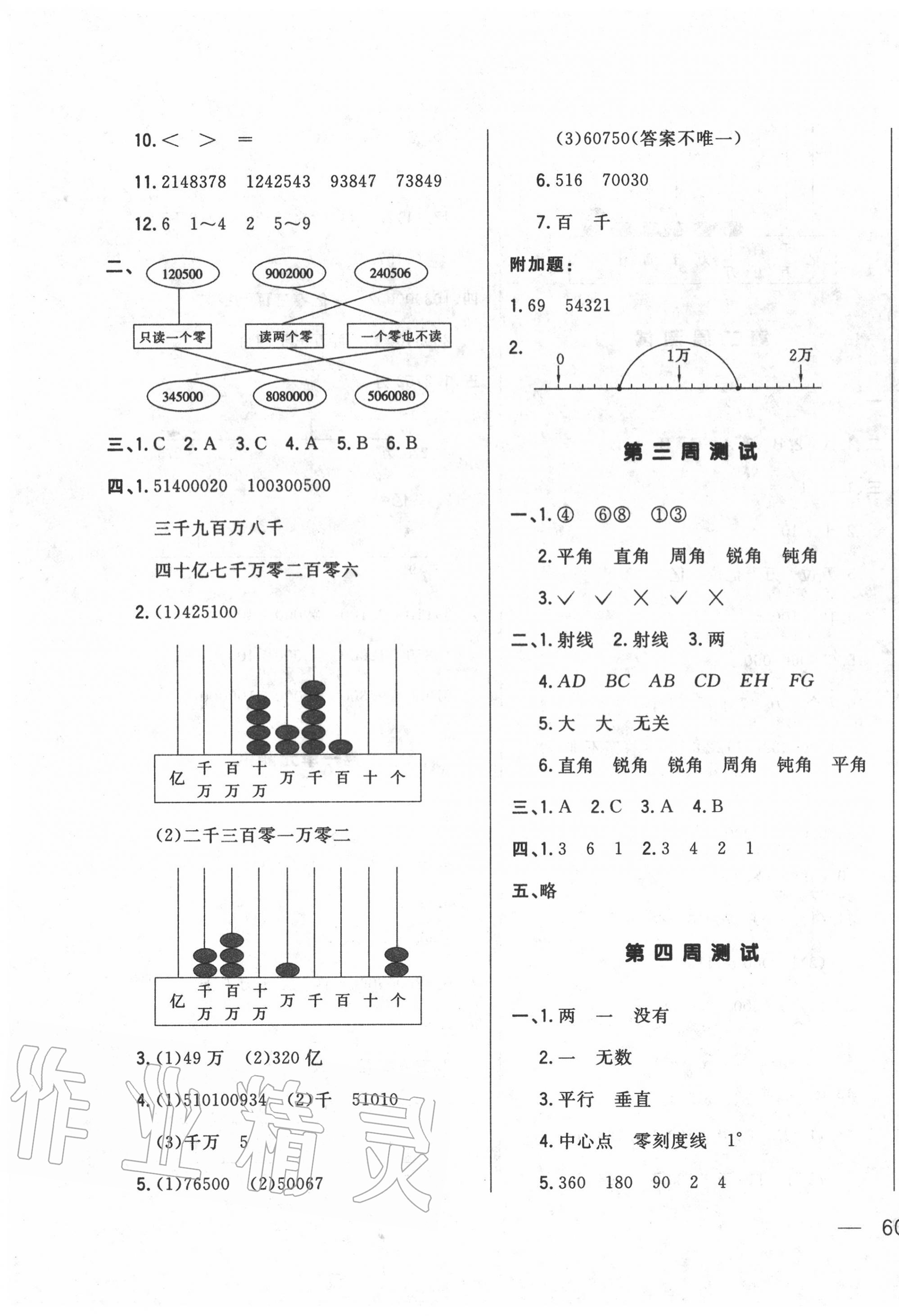 2020年悦然好学生周周测四年级数学上册北师大版 参考答案第3页